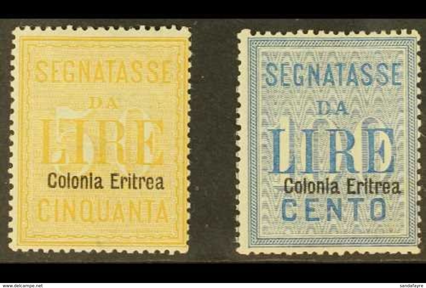 ERITREA POSTAGE DUES 1903 50L Yellow & 100L Blue (Sassone 12/23, SG D41/42), Fine Mint, Fresh, Both Expertized A. Diena. - Other & Unclassified