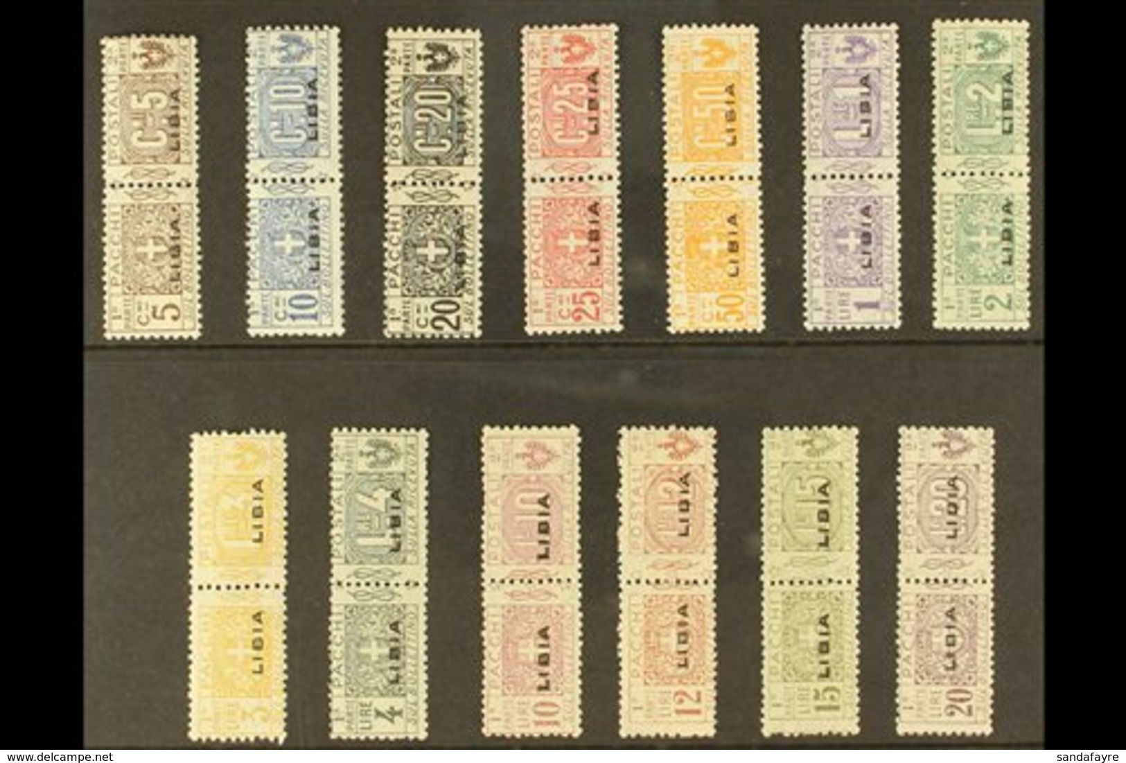 LIBYA PARCEL POST 1915-24 Overprints Complete Set (Sassone 1/13, SG P17/29), Never Hinged Mint Horizontal Pairs, Fresh & - Other & Unclassified