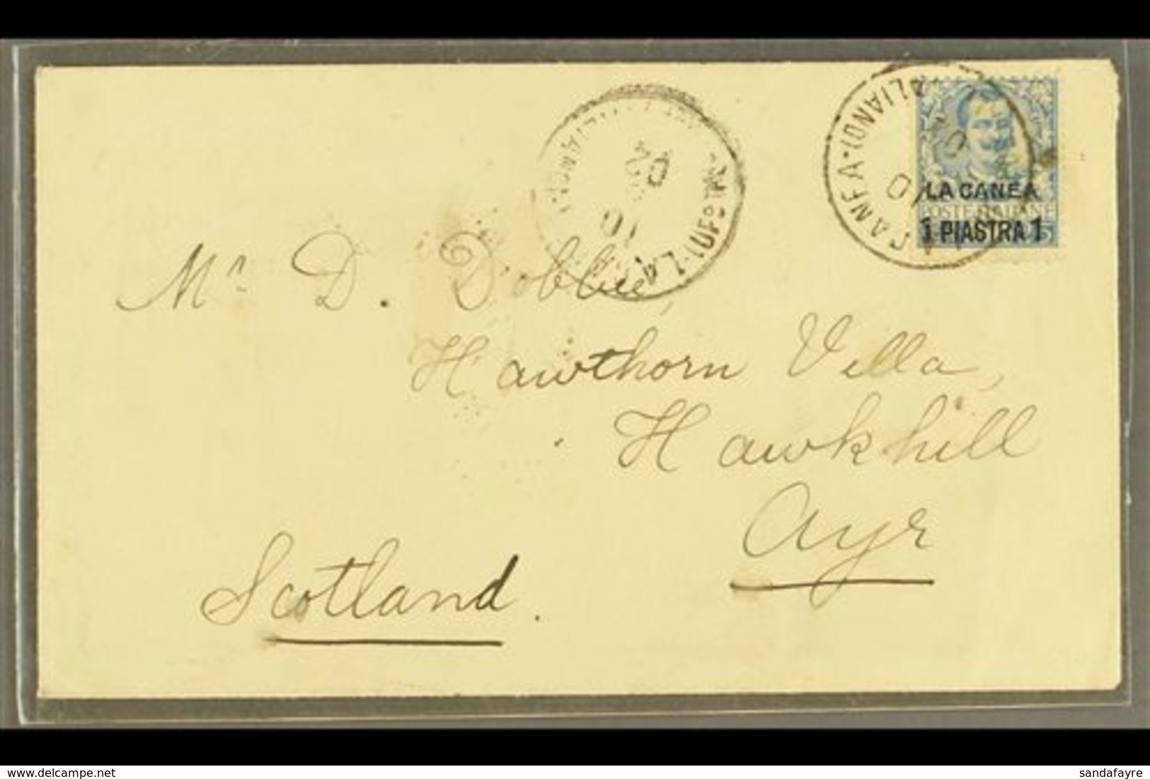 POST OFFICES IN CRETE 1901 1pi On 25c Blue, Sassone 2, Used On Cover To Scotland, Cancelled By Clear & Full "La Canea" 1 - Other & Unclassified