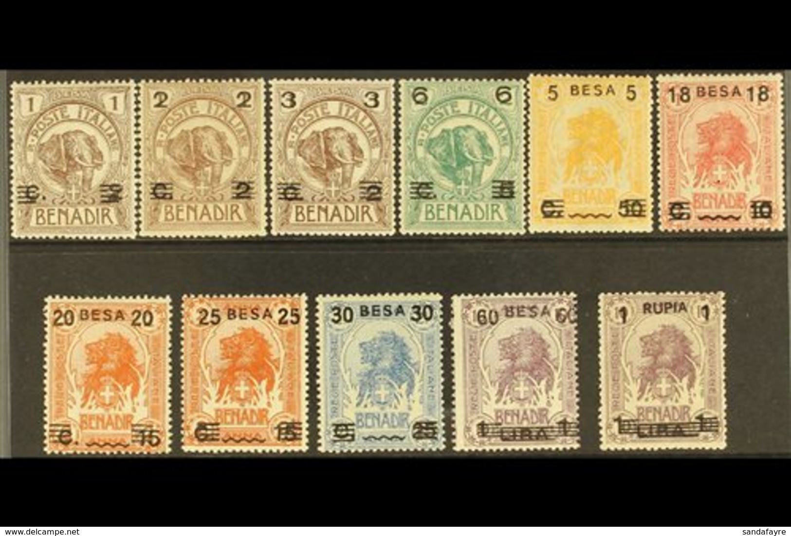 SOMALIA 1923 Surcharges Complete Set (Sassone 34/44, SG 33/43), Very Fine Mint, Most Stamps Including The Top Values Are - Sonstige & Ohne Zuordnung