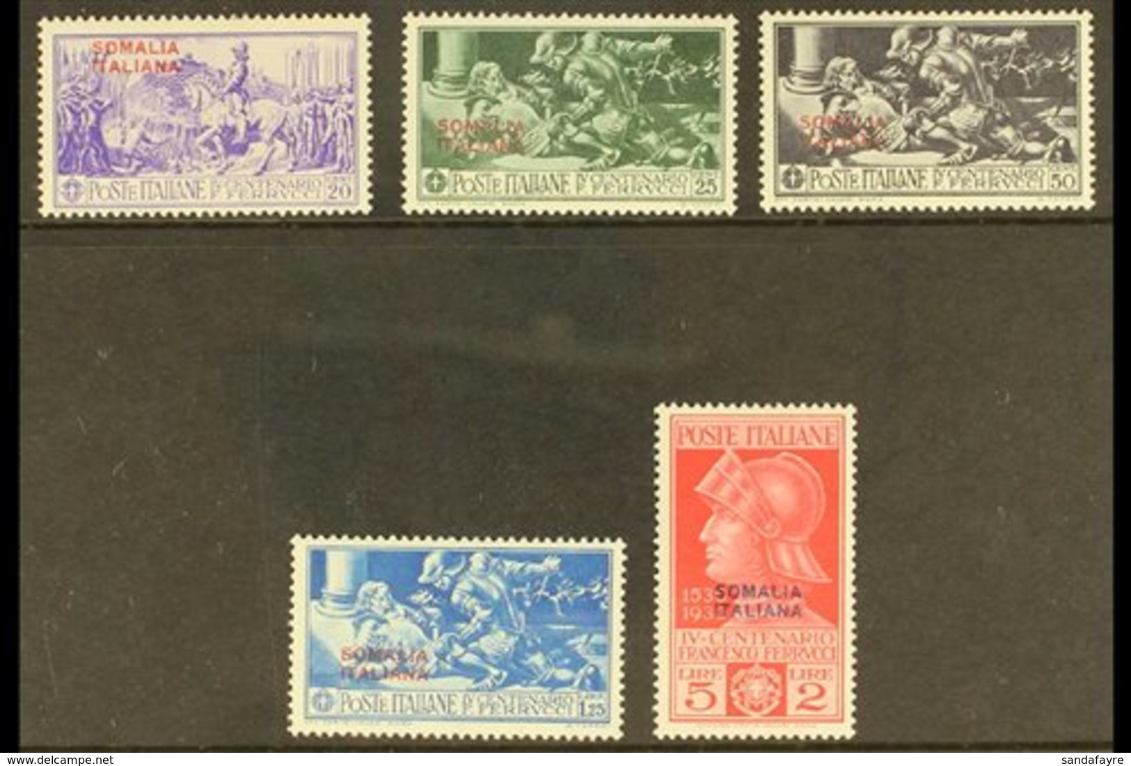 SOMALIA 1930 Ferrucci Overprints Complete Set (Sassone 133/37, SG 129/33), Never Hinged Mint, Very Fresh. (5 Stamps) For - Other & Unclassified