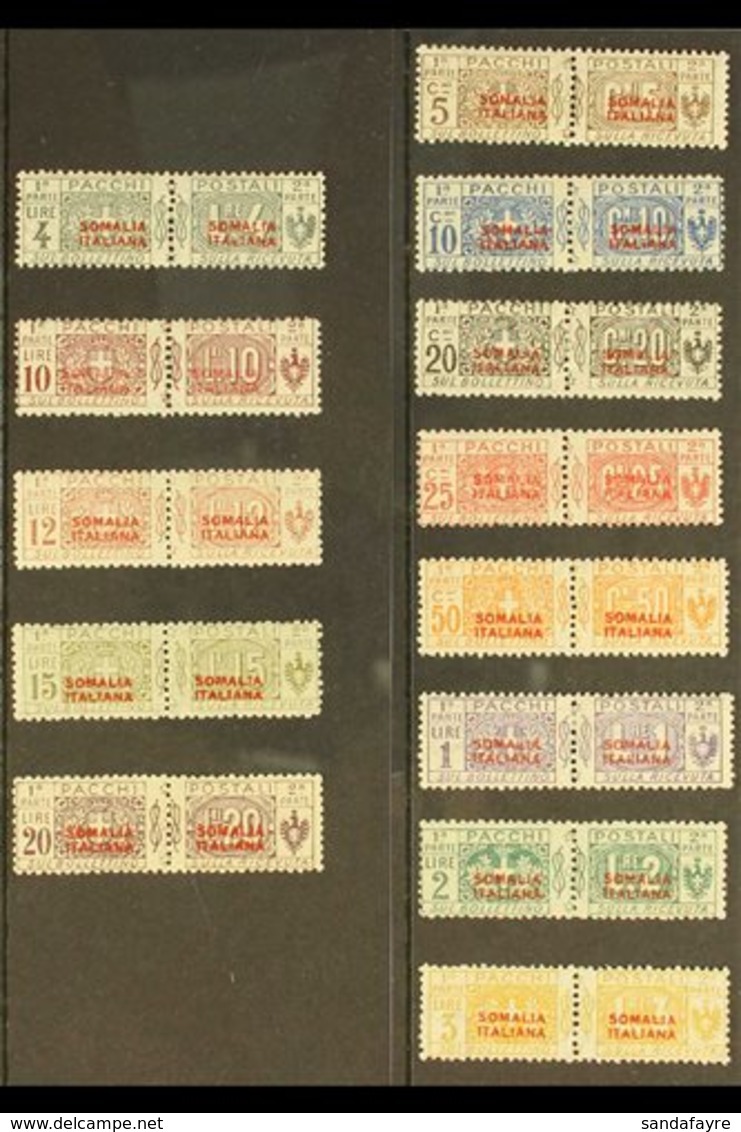 SOMALIA PARCEL POST 1926 Overprints In Red Complete Set (Sassone 30/42, SG P80/92), Fine Mint Horizontal Pairs, Many Val - Other & Unclassified