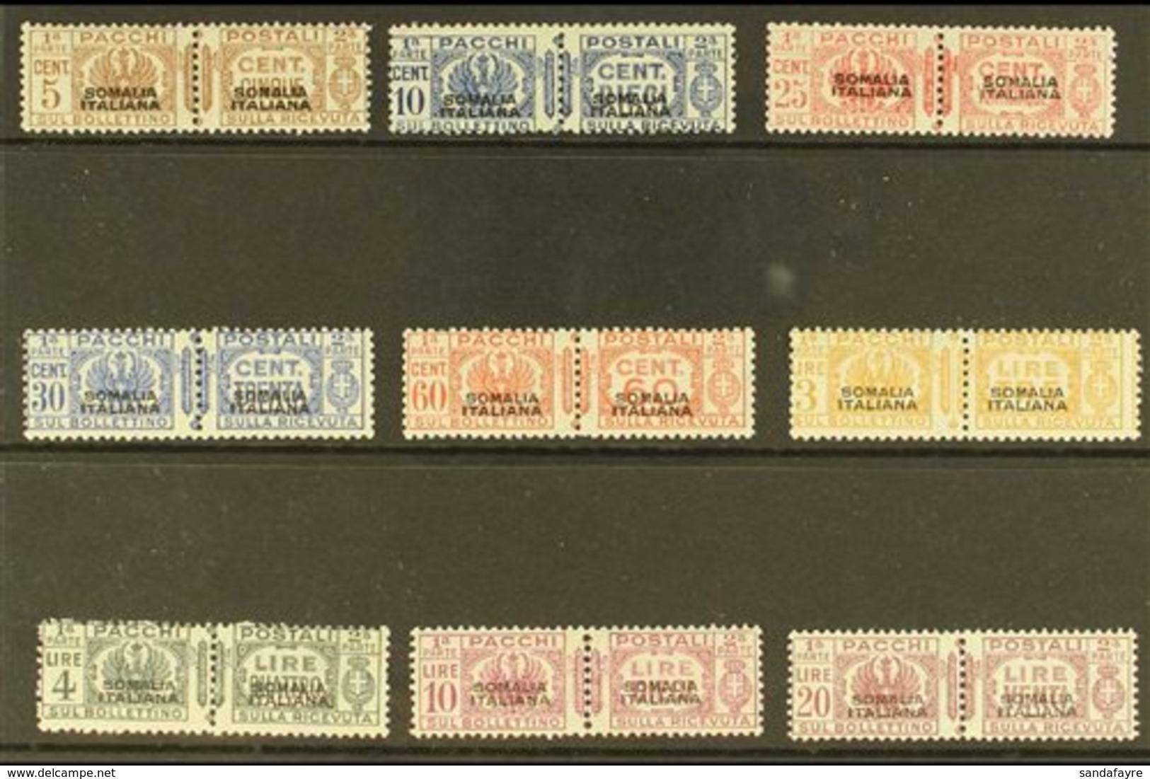 SOMALIA PARCEL POST 1928-41 Overprints In Black Set Less The Rare 50c, 1L & 2L Values, Sassone S.58 (Sassone 54-57, 59 & - Other & Unclassified