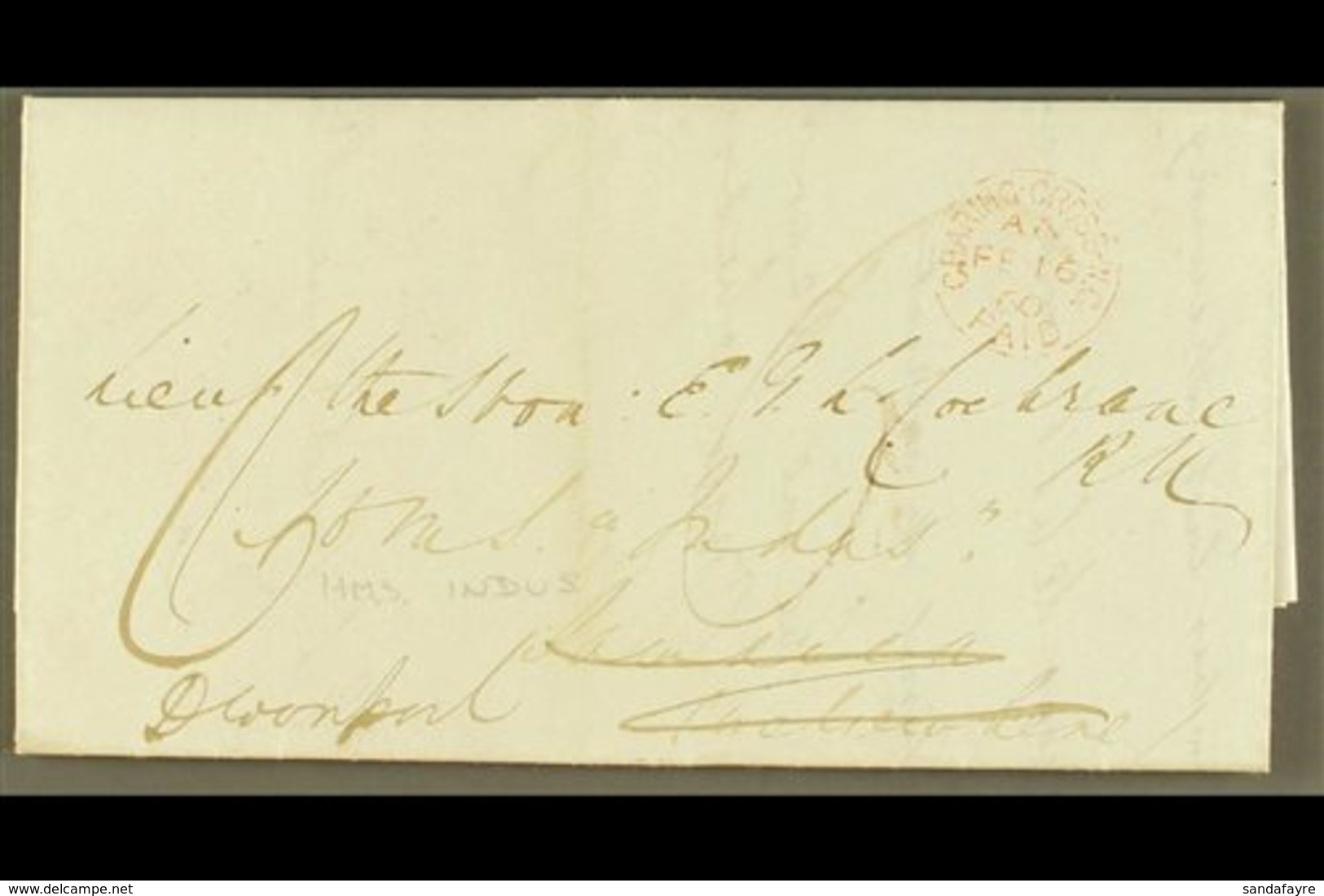 1860 (16 Feb) Stampless EL From From The Officers Agents In London To Lieut. The Hon. Earnest G. L. Cochrane On Board HM - Jamaica (...-1961)