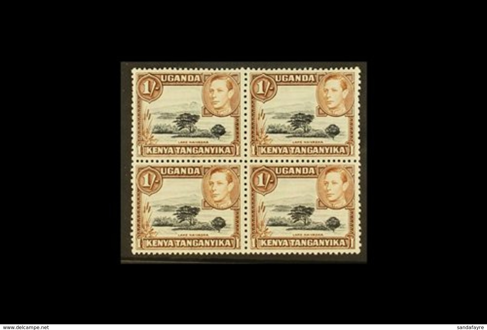 1938-54 1s Black And Brown Block Of Four With One Stamp (top Left) Showing The MOUNTAIN RETOUCH, SG 145+145ac, The Varie - Vide