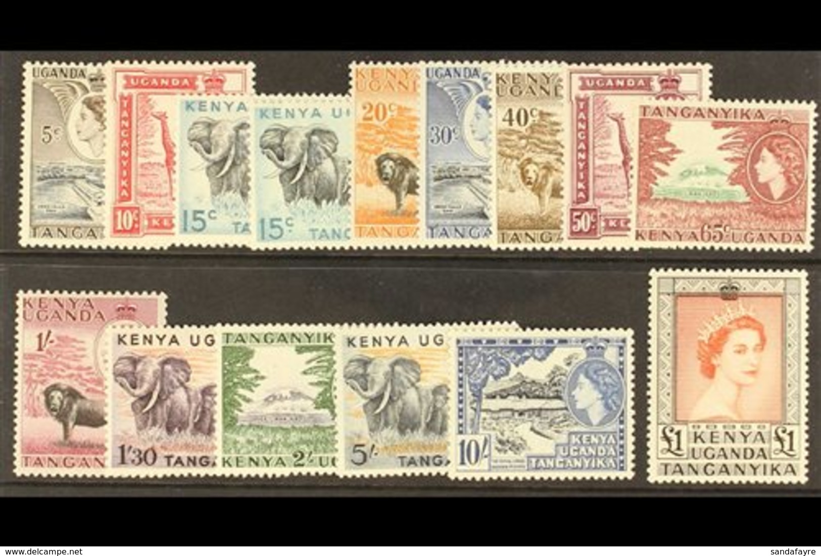 1954-9 QEII Definitives, Complete Set Plus 15c Redrawn With Stop Below "c" SG 167/80, Never Hinged Mint (15 Stamps). For - Vide