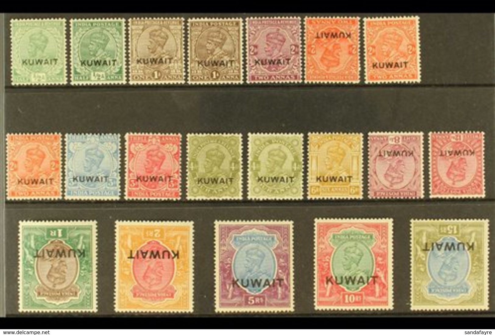 1929-37 Stamps Of India (KGV) Nasik Large "Kuwait" Overprinted Complete Set, SG 16/29, 15r With A Couple Of Lightly Tone - Koweït