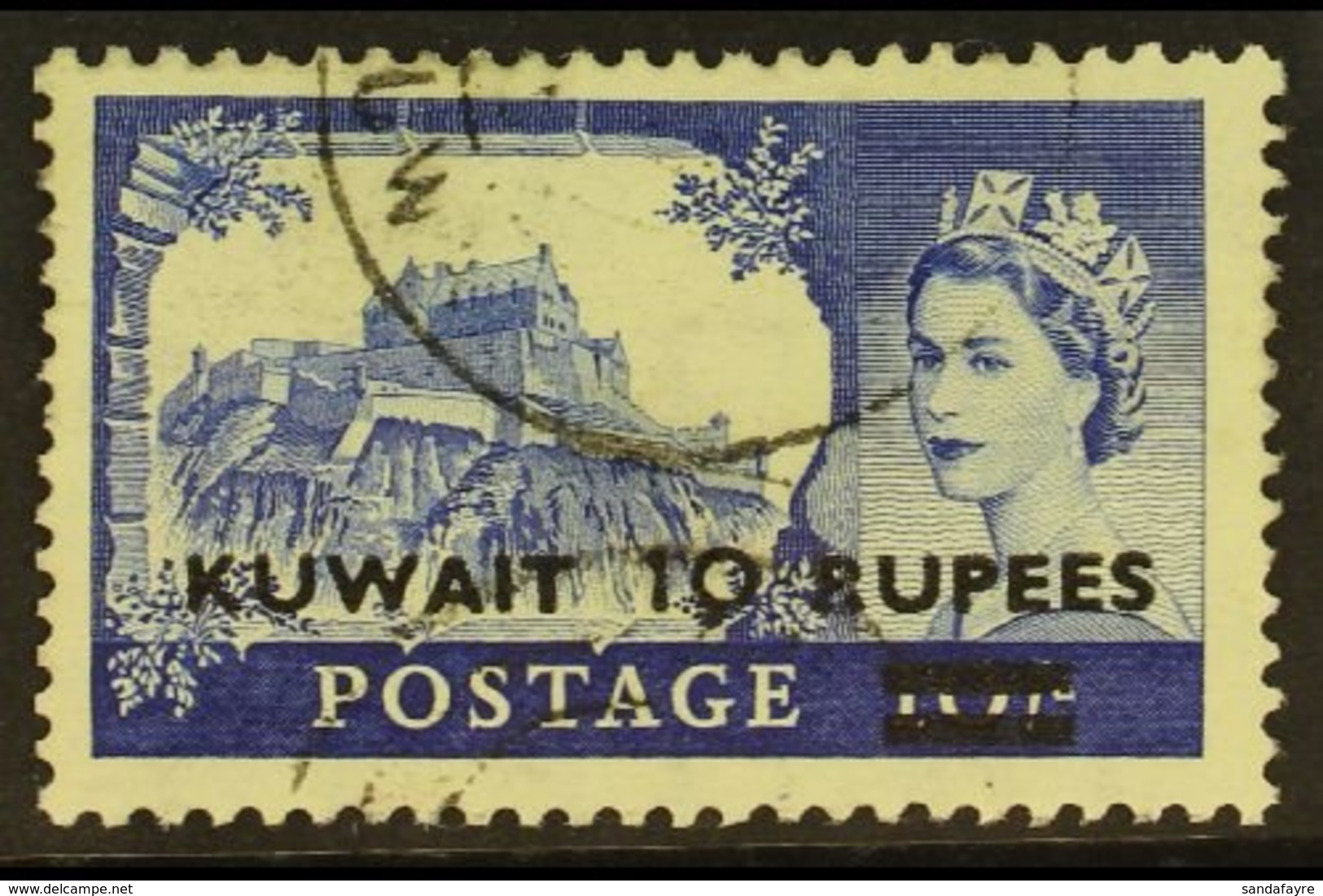 1955-57 10r On 10s Ultramarine Overprint Type II, SG 109a, Fine Used. For More Images, Please Visit Http://www.sandafayr - Kuwait