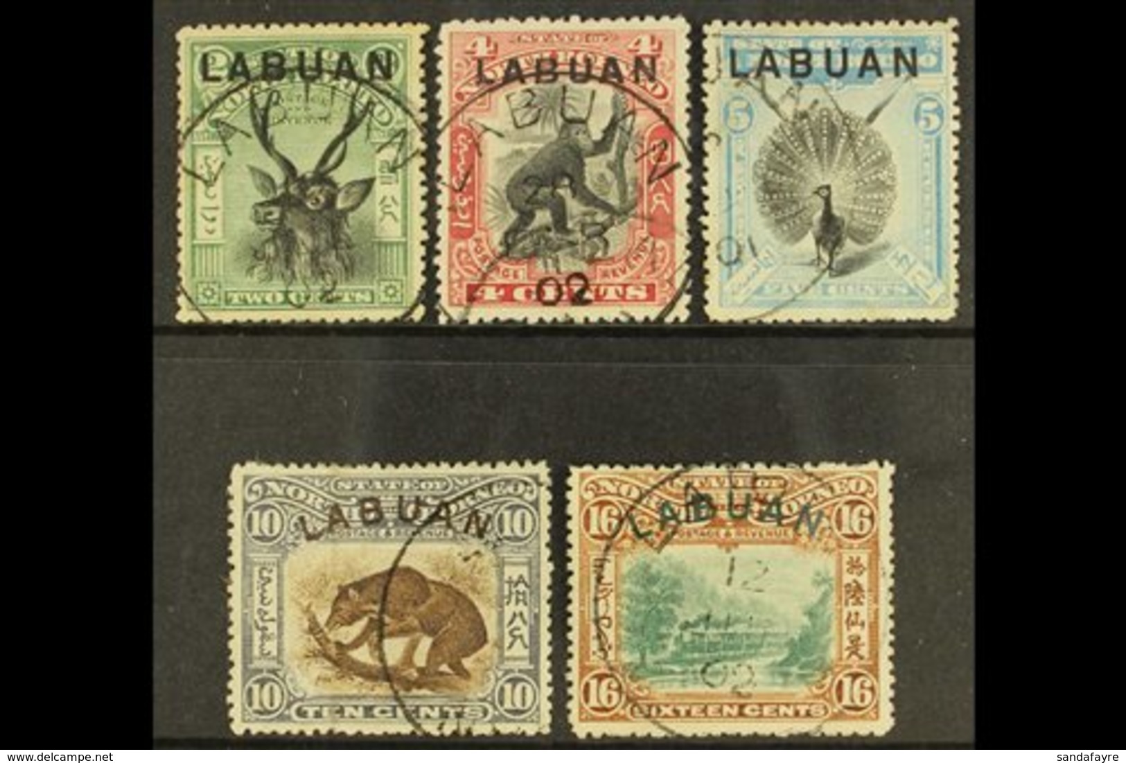 1900-02 Pictorial 2c, 4c Carmine, 5c, 10c And 16c, Between SG 111/116, Cds Used. (5 Stamps) For More Images, Please Visi - Nordborneo (...-1963)