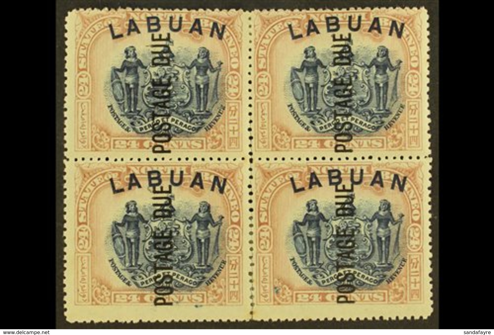 POSTAGE DUE 1901 24c Blue And Lilac-brown, Perf 14½-15, SG D9b, Fine Mint BLOCK OF FOUR, Some Vertical Perf Separation.  - North Borneo (...-1963)