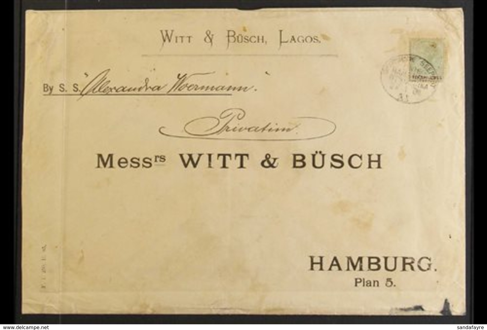 1901 GERMAN SEEPOST COVER (January) Printed "Witt & Busch, Lagos" Printed Envelope (242 X 168 Mm) To Hamburg "By S.S. Al - Nigeria (...-1960)