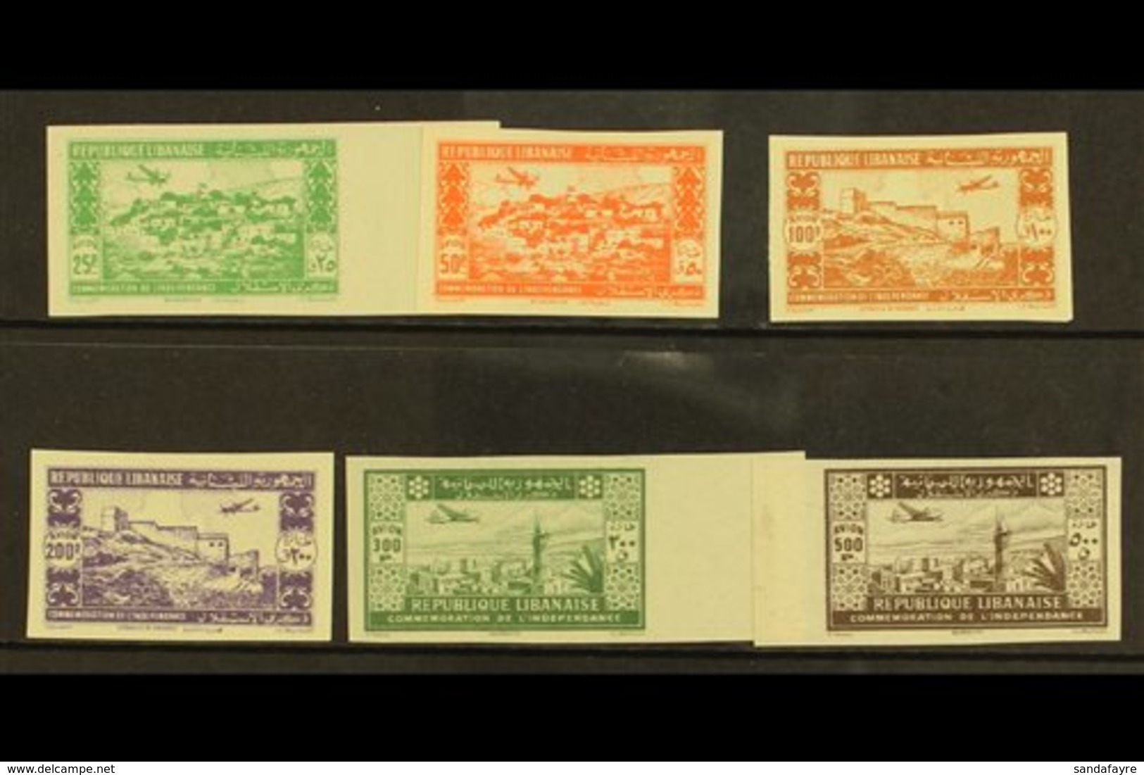 1943 2nd Anniversary Of Independence IMPERFORATE Airmail Set, Maury 82/7, Never Hinged Mint. Cat E475 = £330+ (6 Stamps) - Lebanon