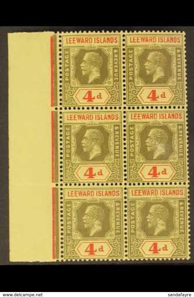 1912-22 4d Black & Pale Red/yellow, MCA Wmk, Die II, SG 42, MARGINAL BLOCK OF 6, Never Hinged Mint (6 Stamps) For More I - Leeward  Islands