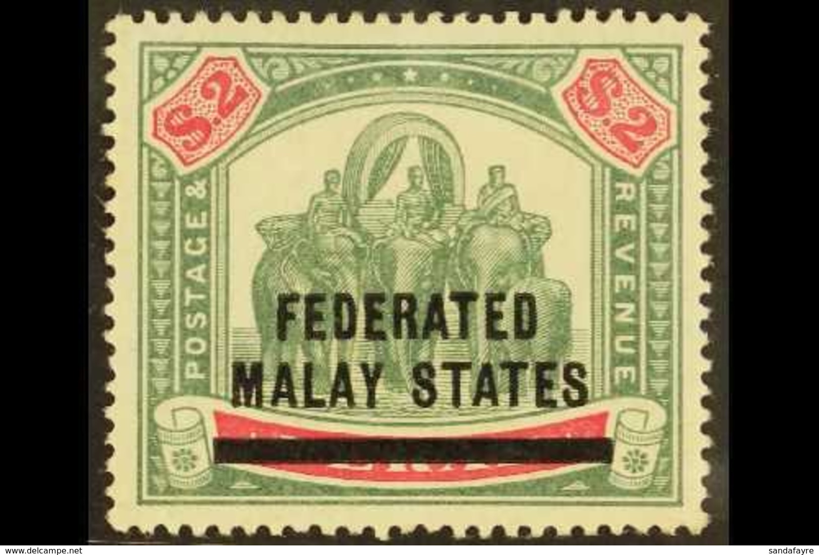 FEDERATED MALAY STATES 1900 $2 Green And Carmine, Elephants, SG 12, Very Fine Mint. For More Images, Please Visit Http:/ - Other & Unclassified