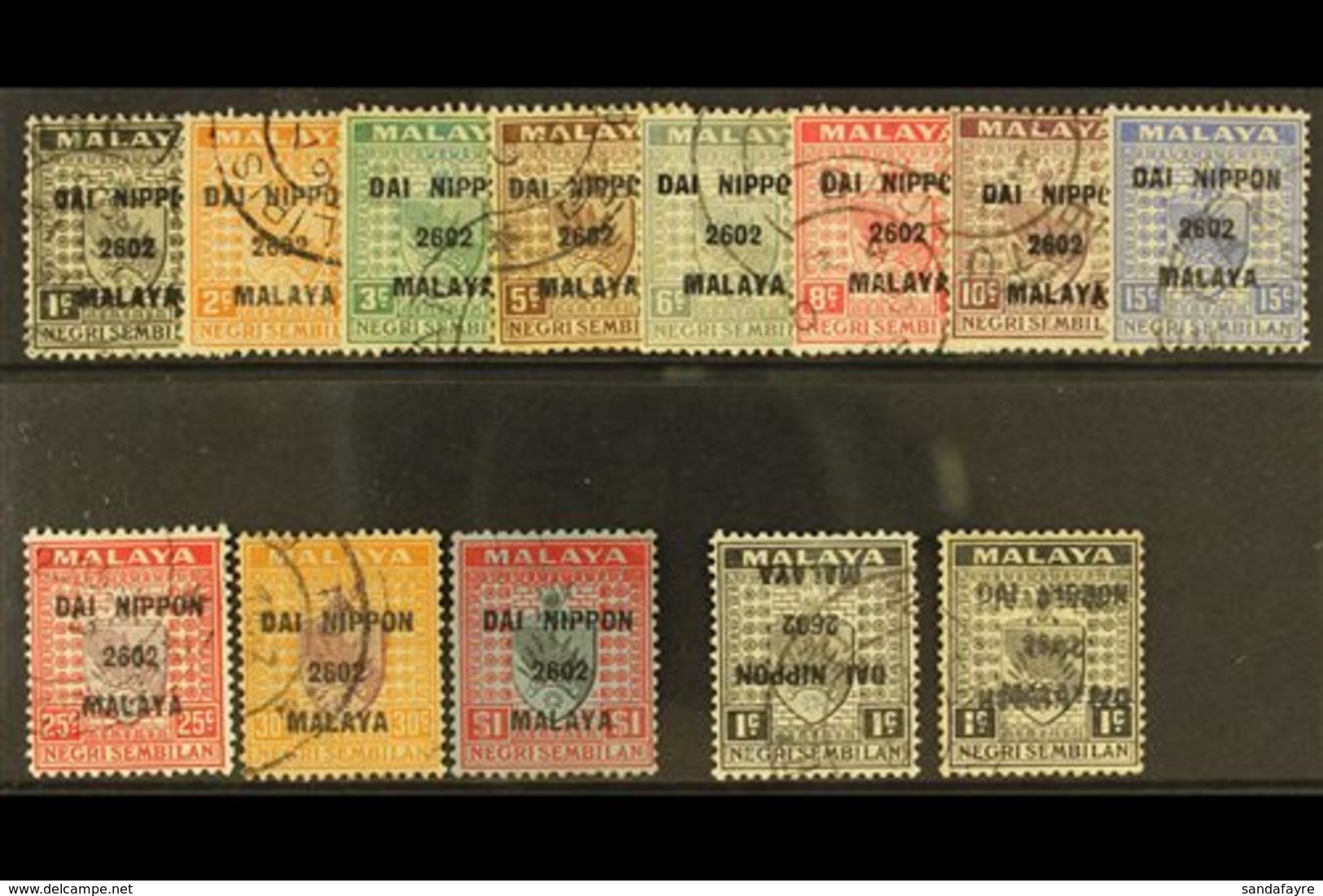 GENERAL ISSUES 1942 Dai Nippon 2602 Malaya Overprint On Negri Sembilan, SG J228/J238, Complete Used Set With Additional  - Other & Unclassified