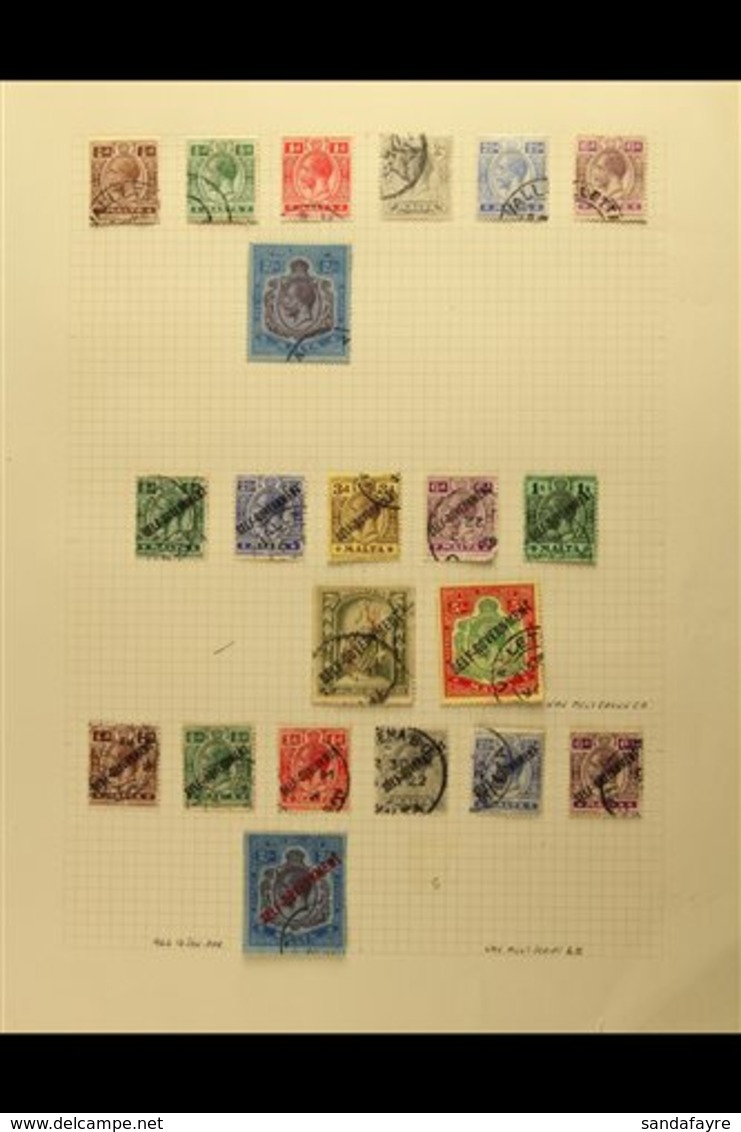 1914-35 USED KGV COLLECTION Presented On Album Pages And Includes 1914 MCA Watermark Set To 2s, 1921 MSCA Watermark Set  - Malta (...-1964)