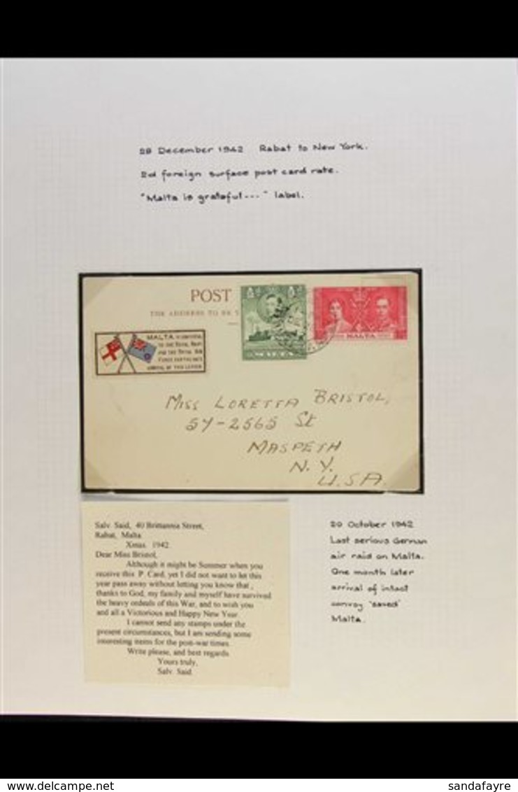 1942 LABELS ON COVERS. Censored Cover To England Bearing 2½d Stamp And ½d 'Help The Malta Relief Fund' Label And Postcar - Malta (...-1964)