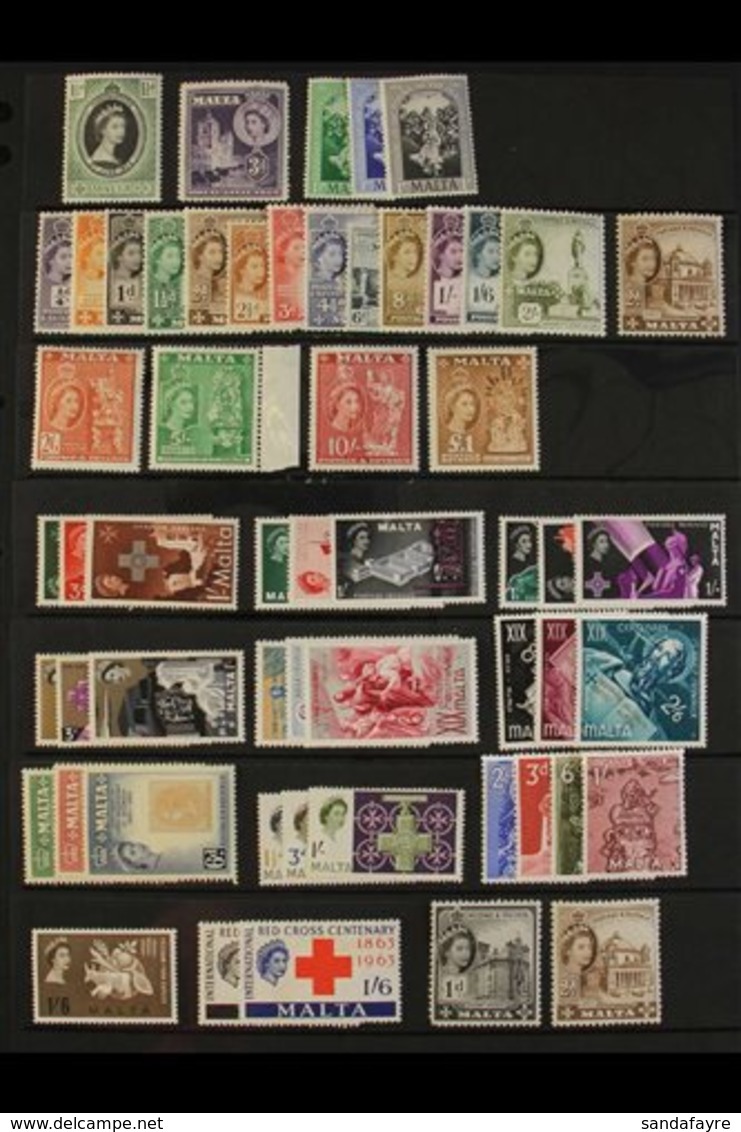 1953-1970 FINE MINT COLLECTION An All Different Collection Which Includes 1956-58 Complete Defin Set With Both 2d Shades - Malta (...-1964)