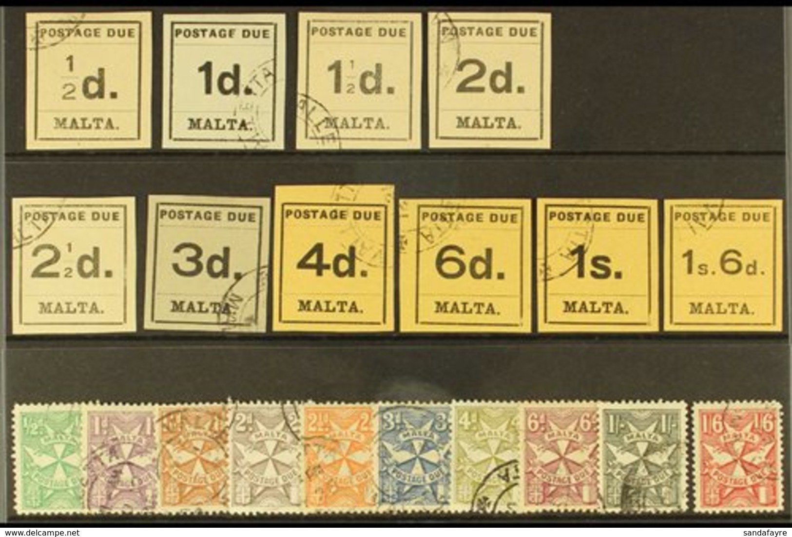 POSTAGE DUES 1925 Typeset & Sideways Script Wmk Sets, SG D1/20, Good To Fine Used (20 Stamps) For More Images, Please Vi - Malta (...-1964)