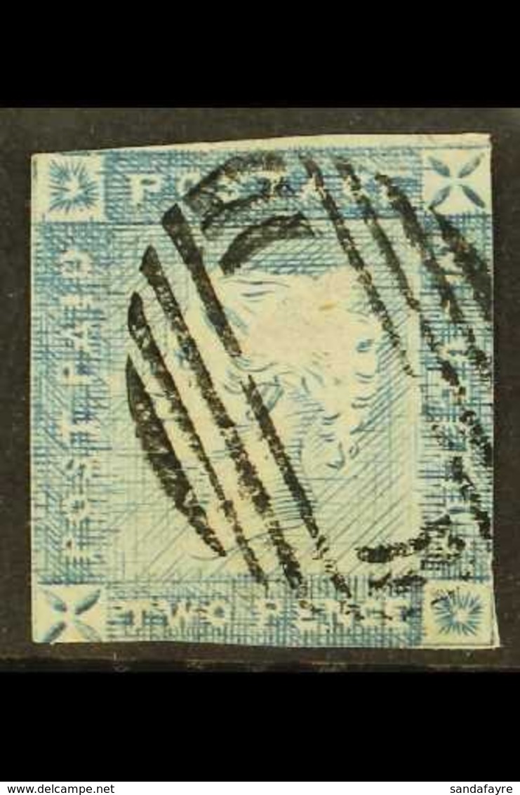 1859 2d Blue Imperf "Lapirot", Worn Impression, From Position 1, SG 39, Used With Close/into Margins, With Neat Oval Bar - Mauritius (...-1967)