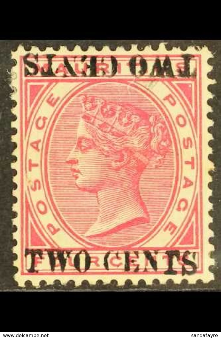 1891 2c On 4c Carmine With SURCHARGE DOUBLE, ONE INVERTED Variety, SG 118c, Fine Mint. For More Images, Please Visit Htt - Maurice (...-1967)