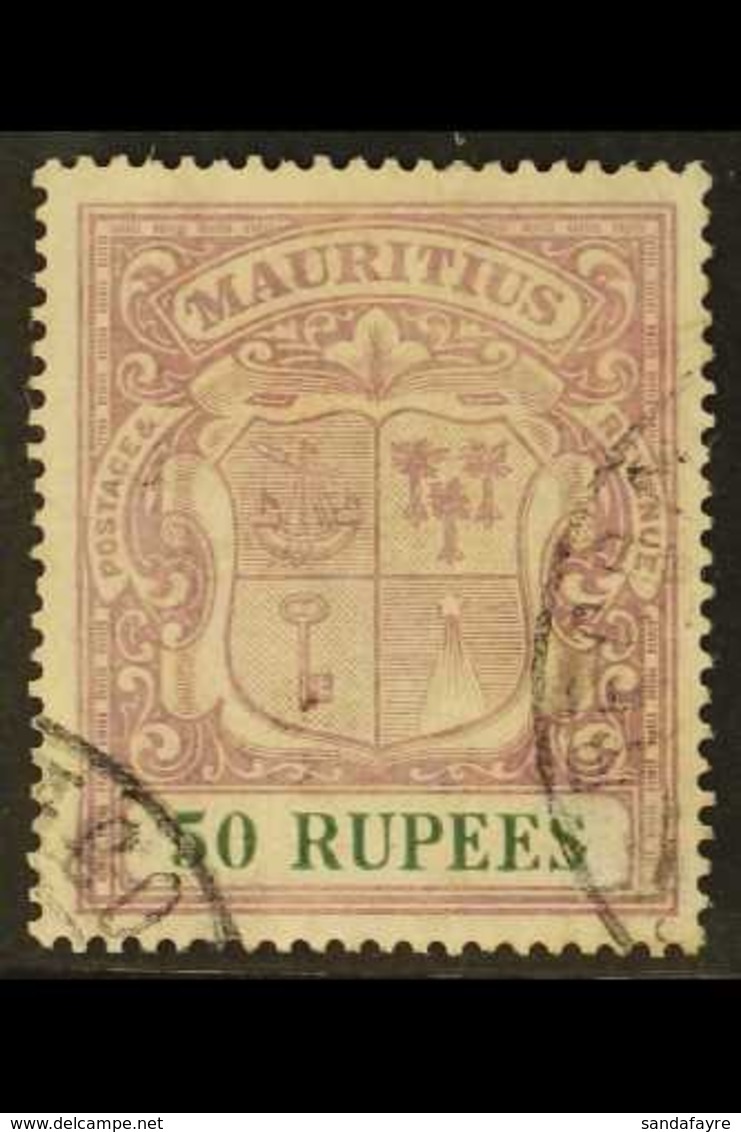 1921-26 50r Dull Purple & Green, SG 222, Used With Two Part Cds (these Dubious), Some Light Surface Marks & Small Repair - Mauritius (...-1967)