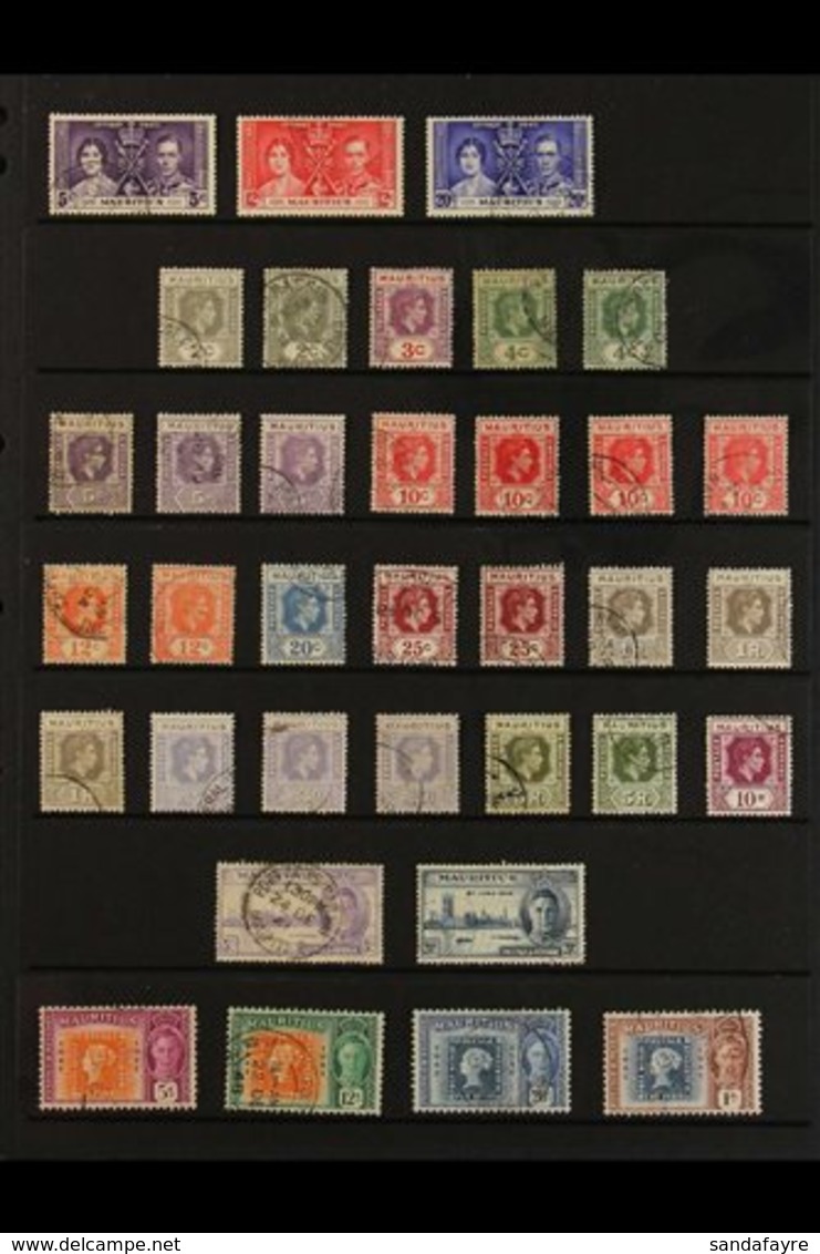 1937-58 COLLECTION OF USED SETS. A Most Useful Collection Of Used Sets On A Pair Of Stock Pages. Includes 1938-49 KGVI D - Mauritius (...-1967)
