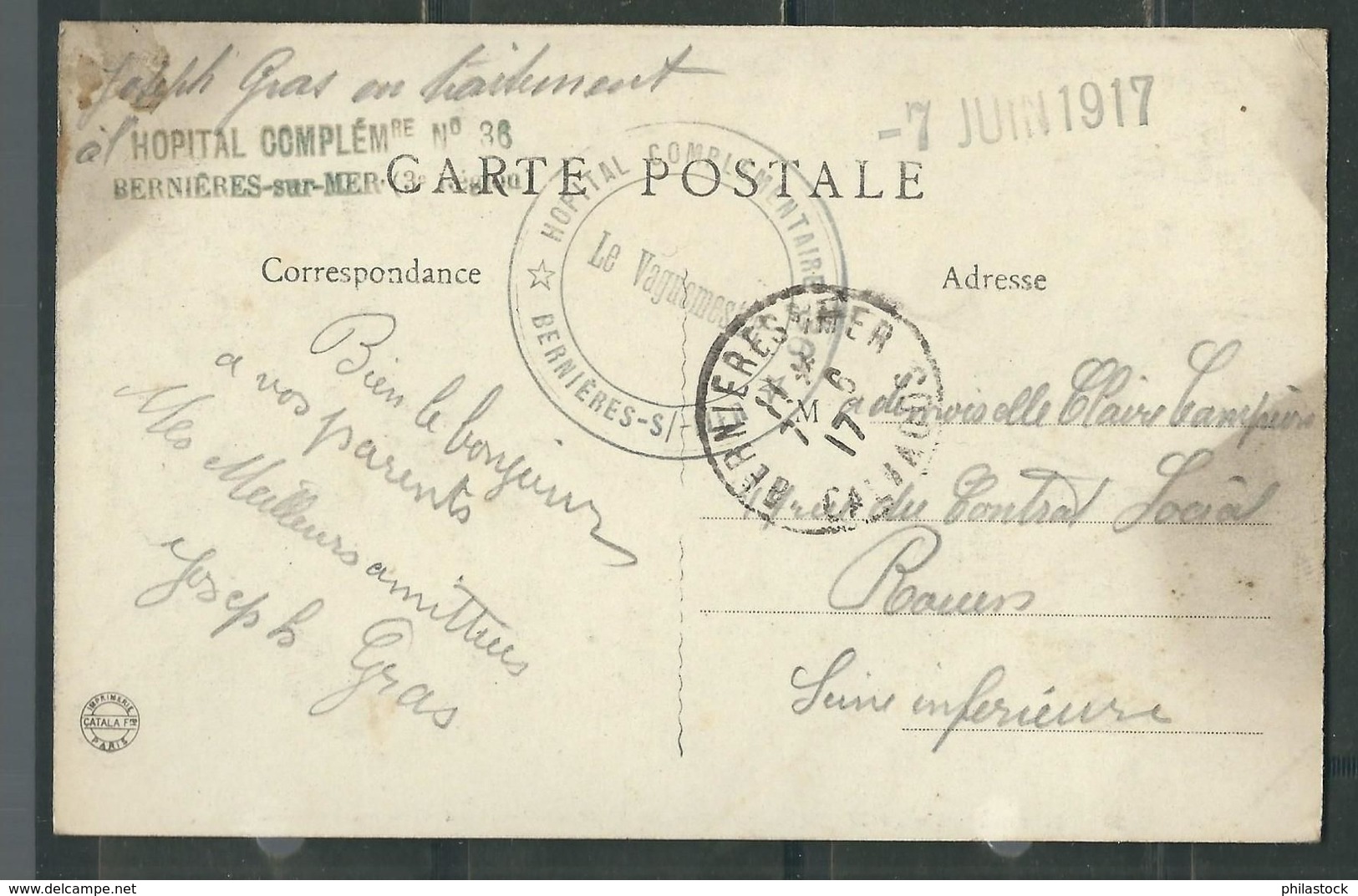 FRANCE 1917 CPA Illustrée Hopital Complémentaire De Berniéres S/Mer - Guerre De 1914-18