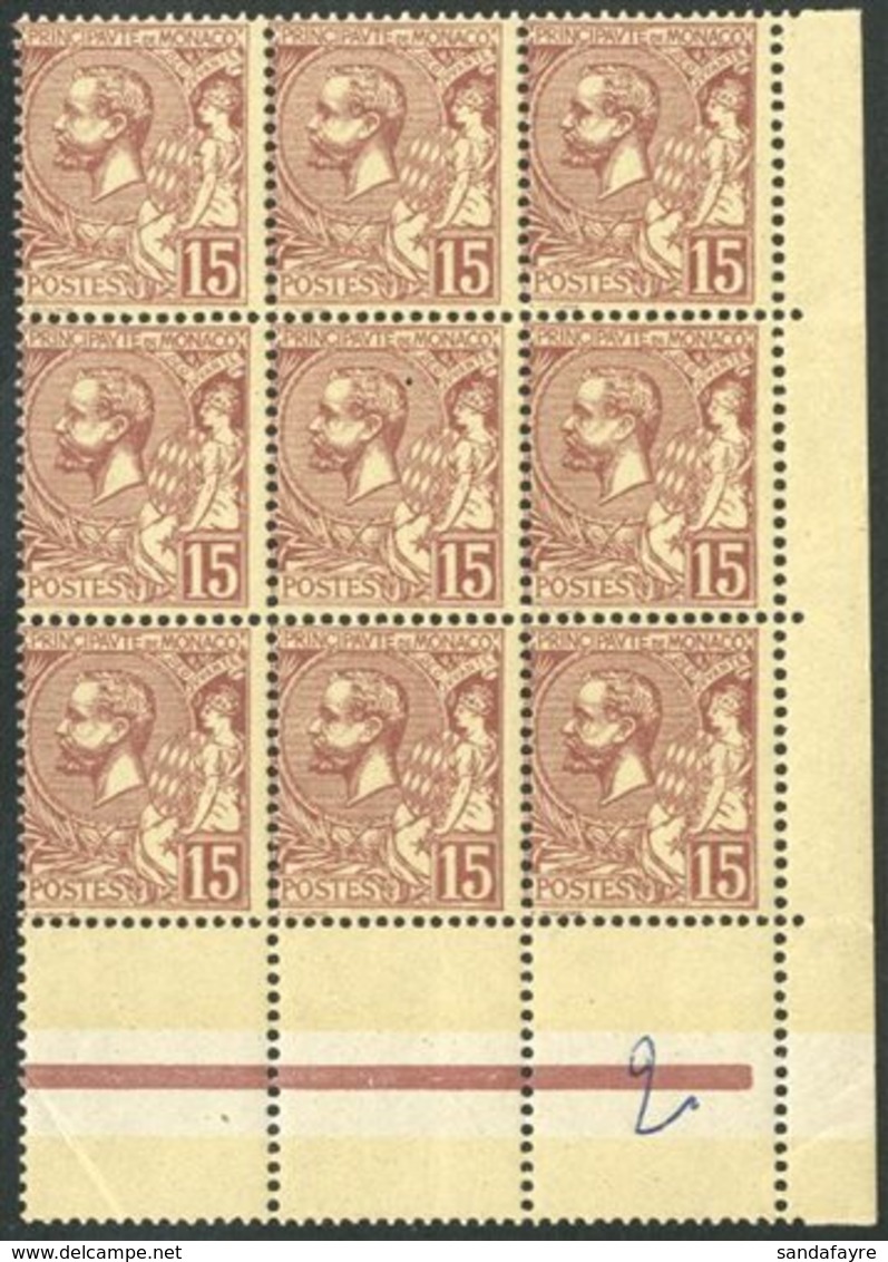 1901 VARIETY To The 15c Purple-brown On Yellow, Yv 24, A Superb Never Hinged Mint Corner POSITIONAL BLOCK OF NINE With O - Autres & Non Classés