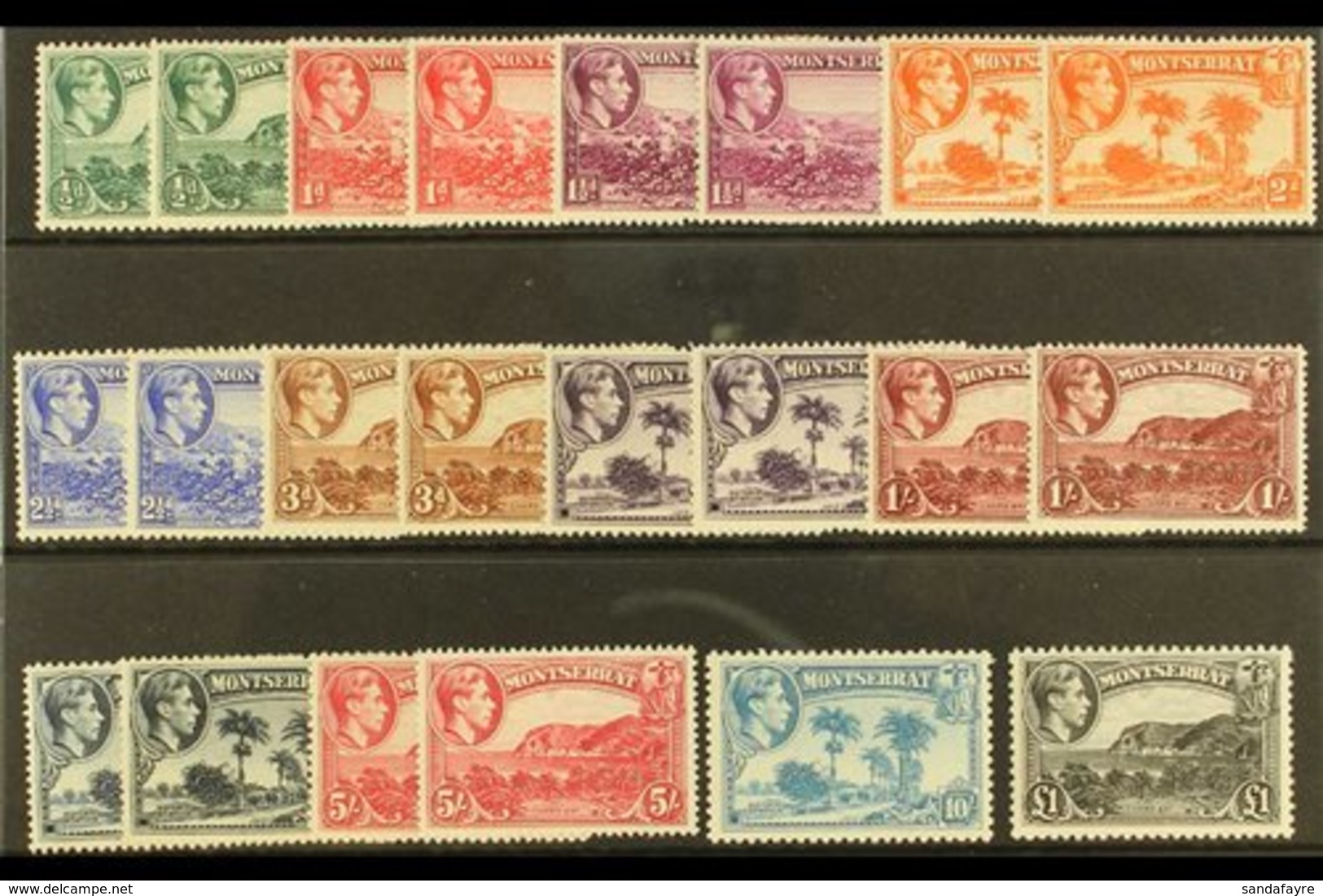 1938-48 Pictorial Definitive Set With ALL Listed Perforation Variants, SG 101/12, Never Hinged Mint (22 Stamps) For More - Montserrat