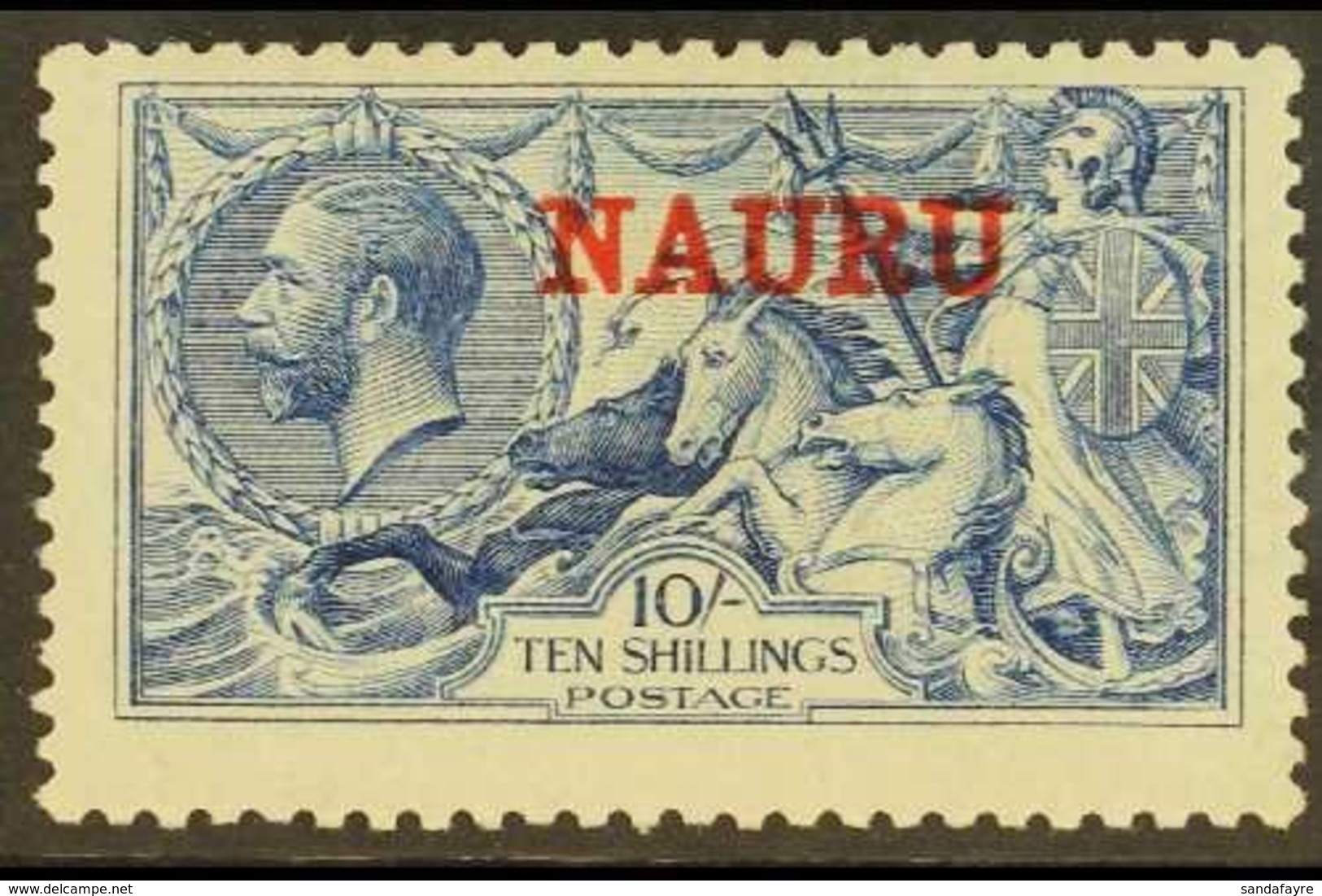 1916 10s Pale Blue De La Rue Seahorse, SG 23, Fine Mint. Fresh! For More Images, Please Visit Http://www.sandafayre.com/ - Nauru