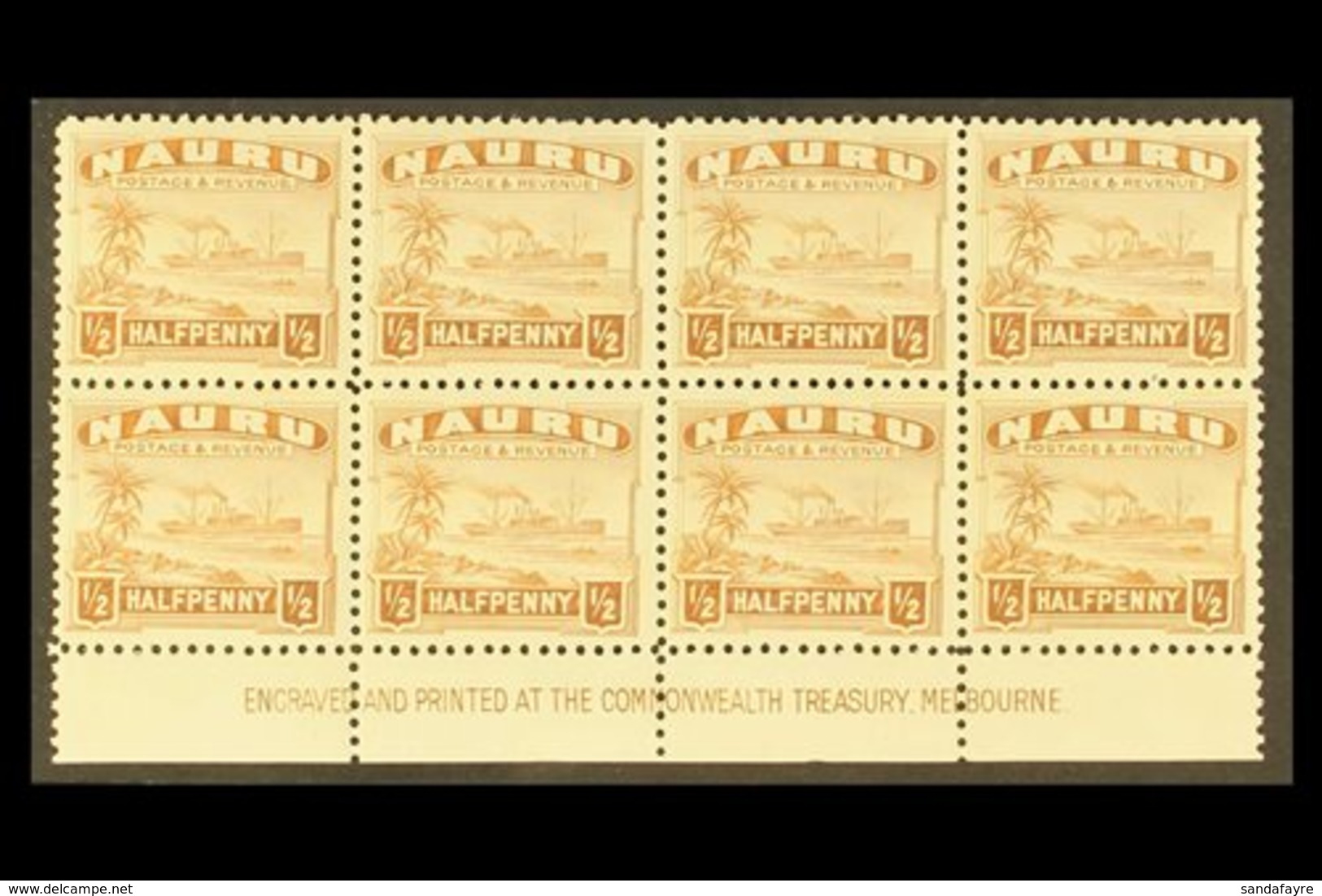 1924-48 ½d Chestnut, Perf.11 On Shiny, Surfaced Paper, IMPRINT BLOCK OF 8, SG 26B, Never Hinged Mint. For More Images, P - Nauru