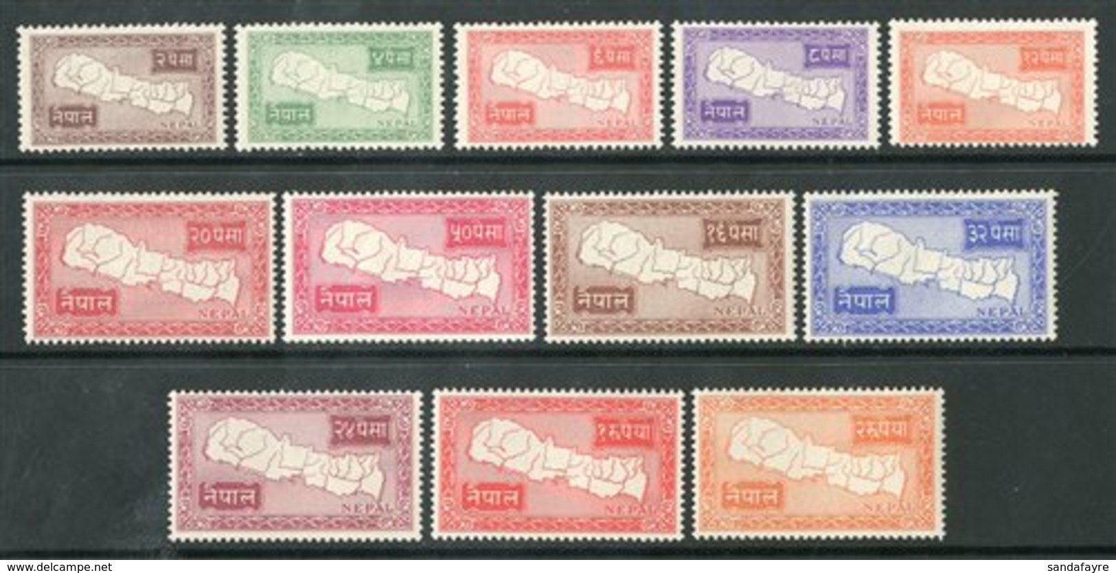 1954 Maps Definitives Complete Set, SG 85/96, Never Hinged Mint. (12 Stamps) For More Images, Please Visit Http://www.sa - Népal