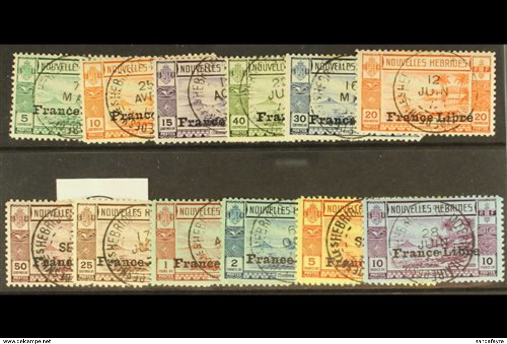 FRENCH 1941 France Libre complete Set, SG F65/76, Each On A Neat Piece Tied By Crisp Upright SCE INTERINSULAIRE DES NUE  - Autres & Non Classés