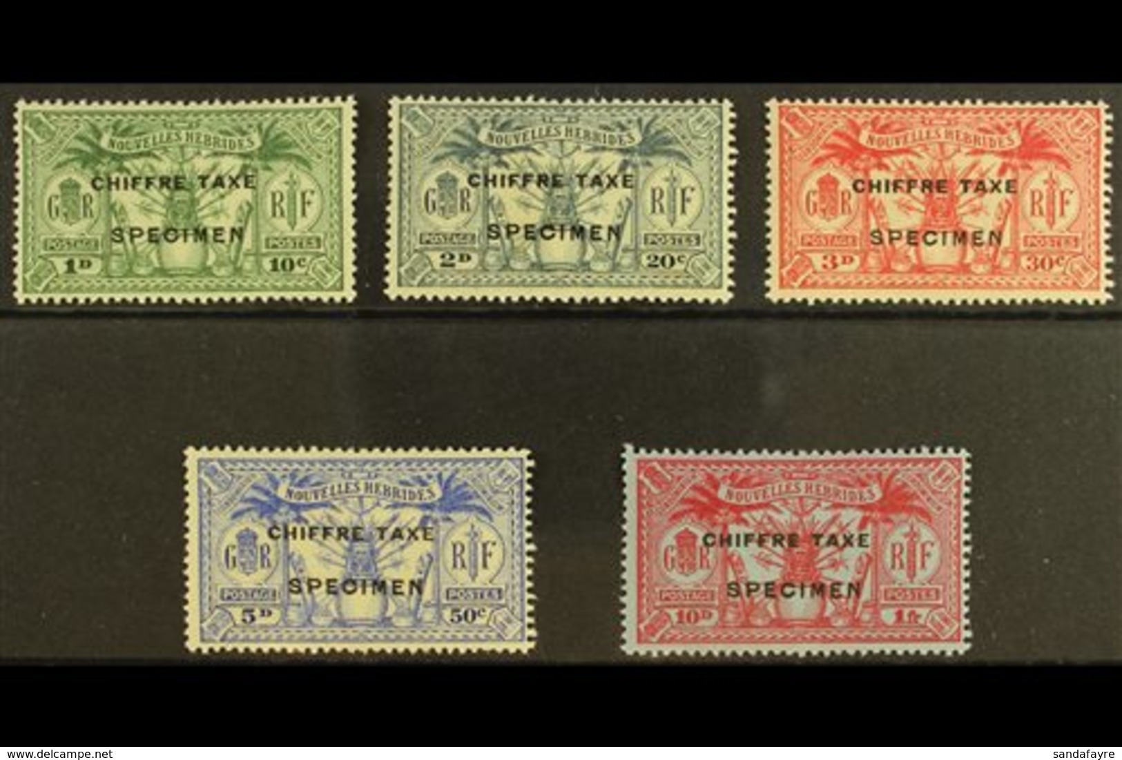 FRENCH CURRENCY - POSTAGE DUES 1925 Chiffre Taxe Ovpt Set, Additionally Ovptd "Specimen", SG FD53s/7s, Very Fine Mint. ( - Other & Unclassified