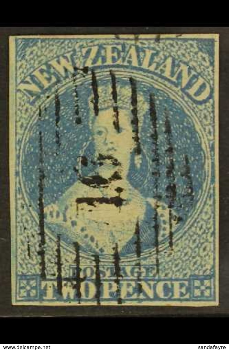 1855 2d Blue On Blued Paper, No Wmk, SG 5, Fine Used With Neat Barred "16" Cancel. Lovely Stamp. For More Images, Please - Autres & Non Classés