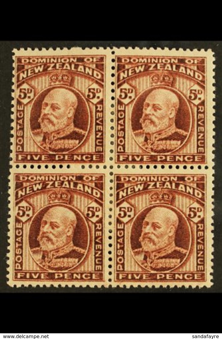 1916 5d Red-brown KEVII, Fine Mint BLOCK OF FOUR Comprising Two Vertical Pairs Perf 14x13½ And 14x14½, SG 402a. For More - Autres & Non Classés