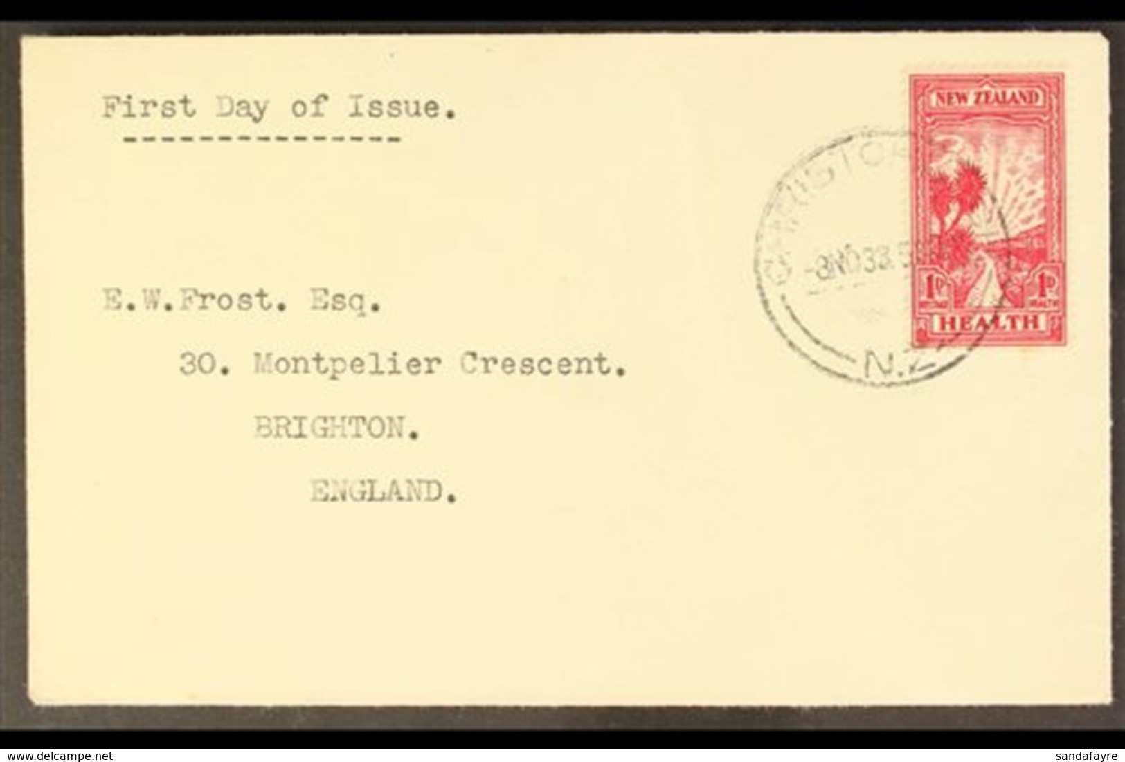 1933 1d+1d Carmine Health Stamp (SG 553) On First Day Cover, Scarce. For More Images, Please Visit Http://www.sandafayre - Sonstige & Ohne Zuordnung