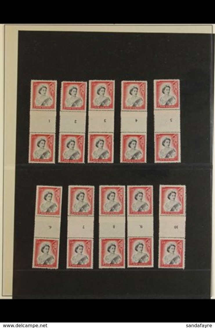 1956 NUMBERED VERTICAL COIL JOIN PAIRS QEII Definitive 1s Black And Carmine (SG 732) Vertical Pair With Coil Number Inve - Autres & Non Classés