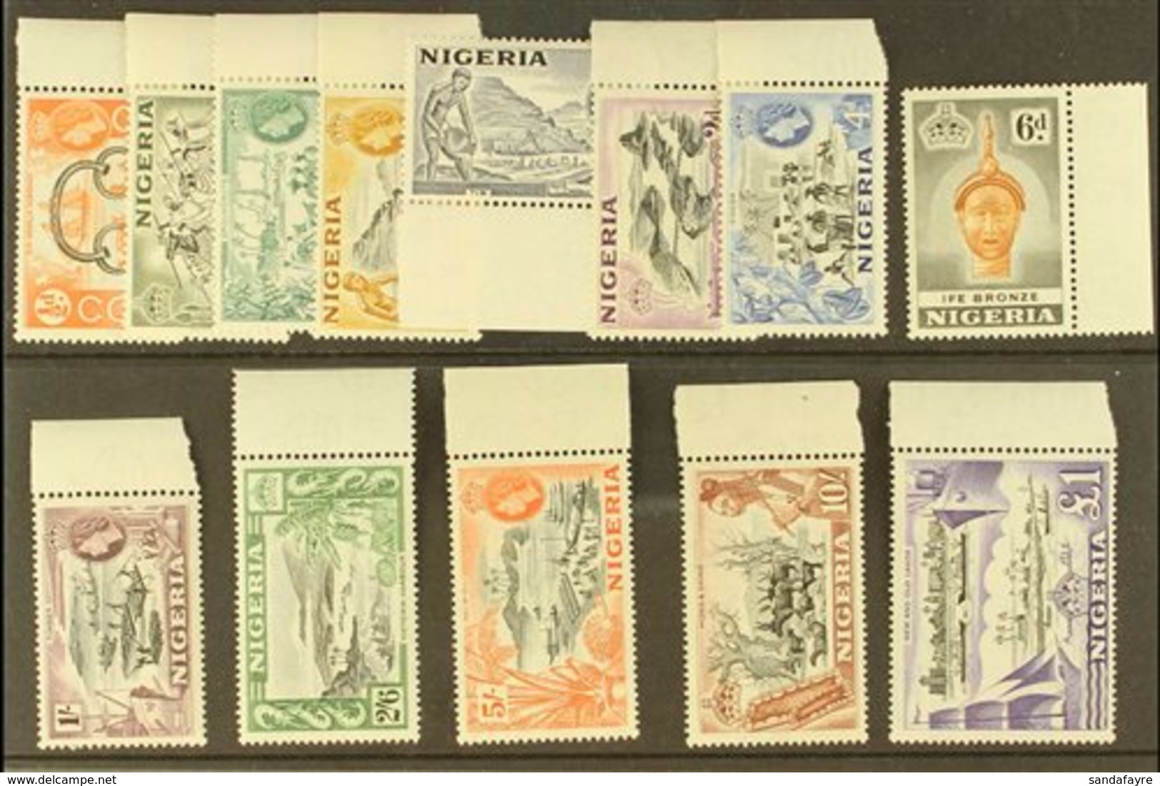 1953-58 Definitives Complete "Basic" Set, SG 69/80, Marginal Never Hinged Mint. (13 Stamps) For More Images, Please Visi - Nigeria (...-1960)