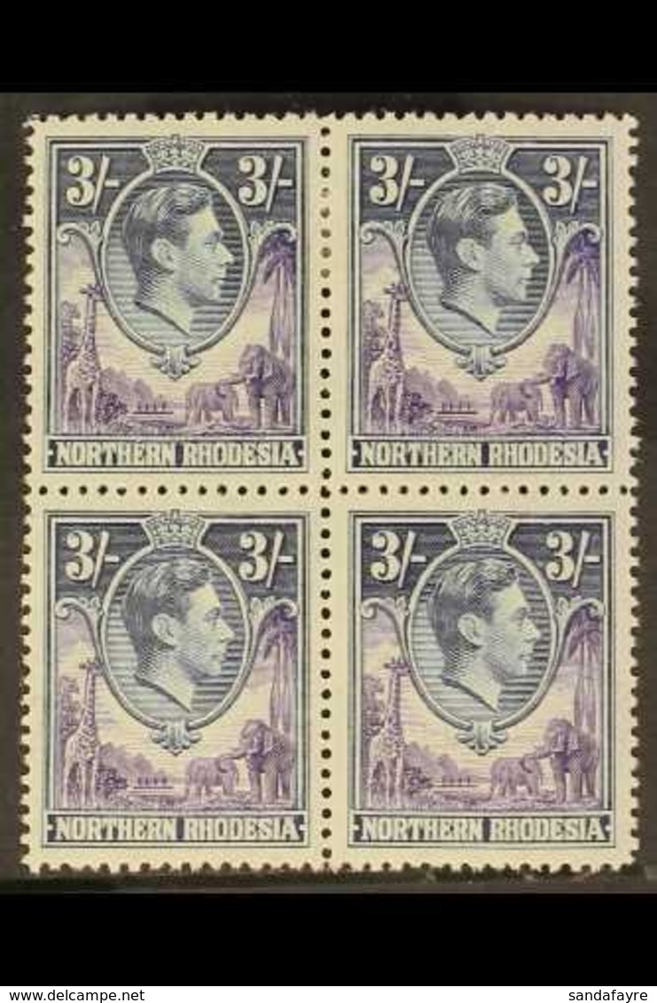 1938-52 3s Violet & Blue, SG 42, Very Fine Mint (two Stamps Are Never Hinged) BLOCK Of 4, Fresh. (4 Stamps) For More Ima - Northern Rhodesia (...-1963)