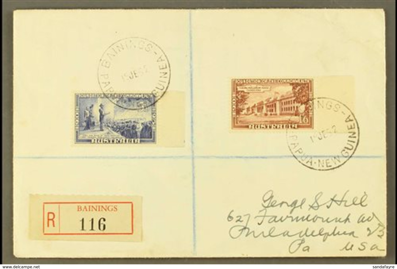 1952 (19th June) Neat Registered Cover To USA, Bearing Australia Foundation Of The Commonwealth 5½d And 1s6d Tied By Cri - Papua New Guinea