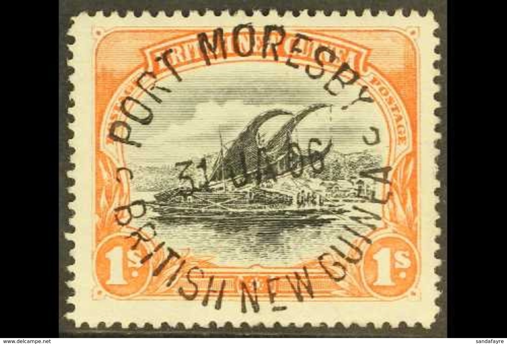 1901-05 1s Black And Orange Lakatoi, SG 7, Superb Full Upright Port Moresby 31 Jan 1906 Cds. For More Images, Please Vis - Papua New Guinea