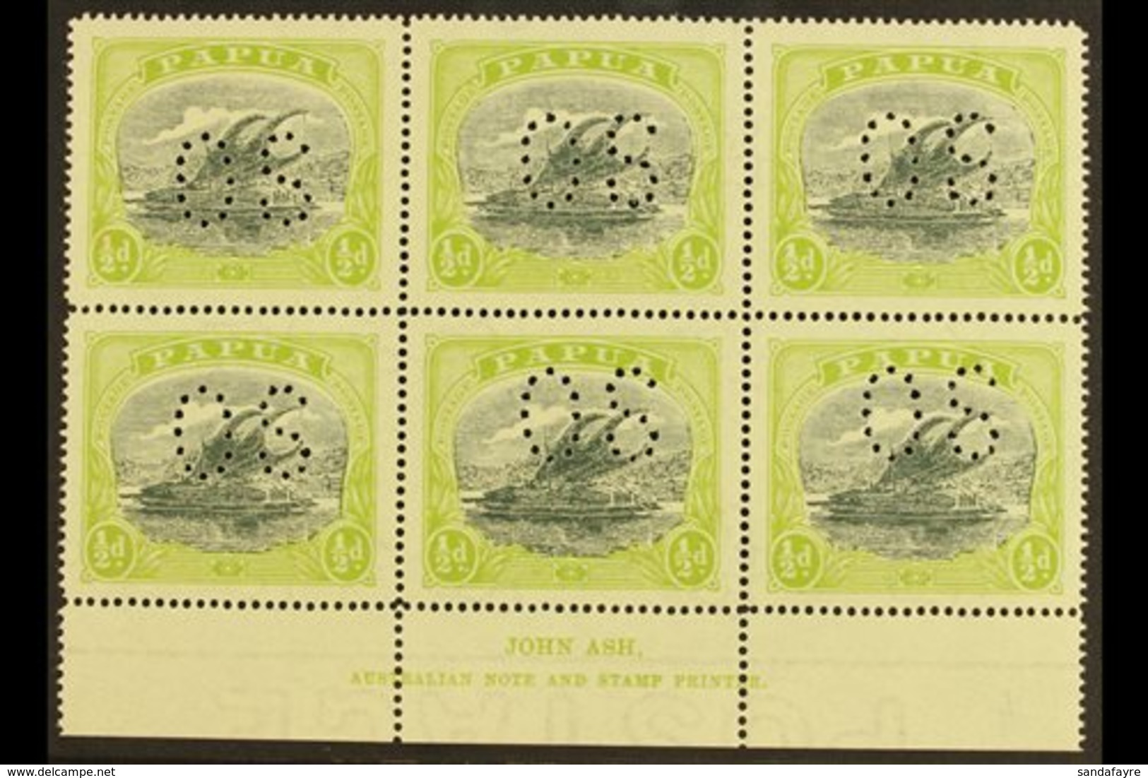 OFFICIAL 1930 ½d Myrtle And Apple Green, SG O46,  ASH IMPRINT BLOCK OF SIX, Never Hinged Mint. For More Images, Please V - Papoea-Nieuw-Guinea