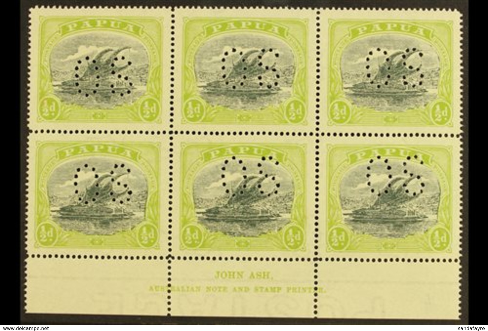 OFFICIAL 1930 ½d Myrtle And Apple Green, SG O46,  ASH IMPRINT BLOCK OF SIX, Never Hinged Mint. For More Images, Please V - Papouasie-Nouvelle-Guinée