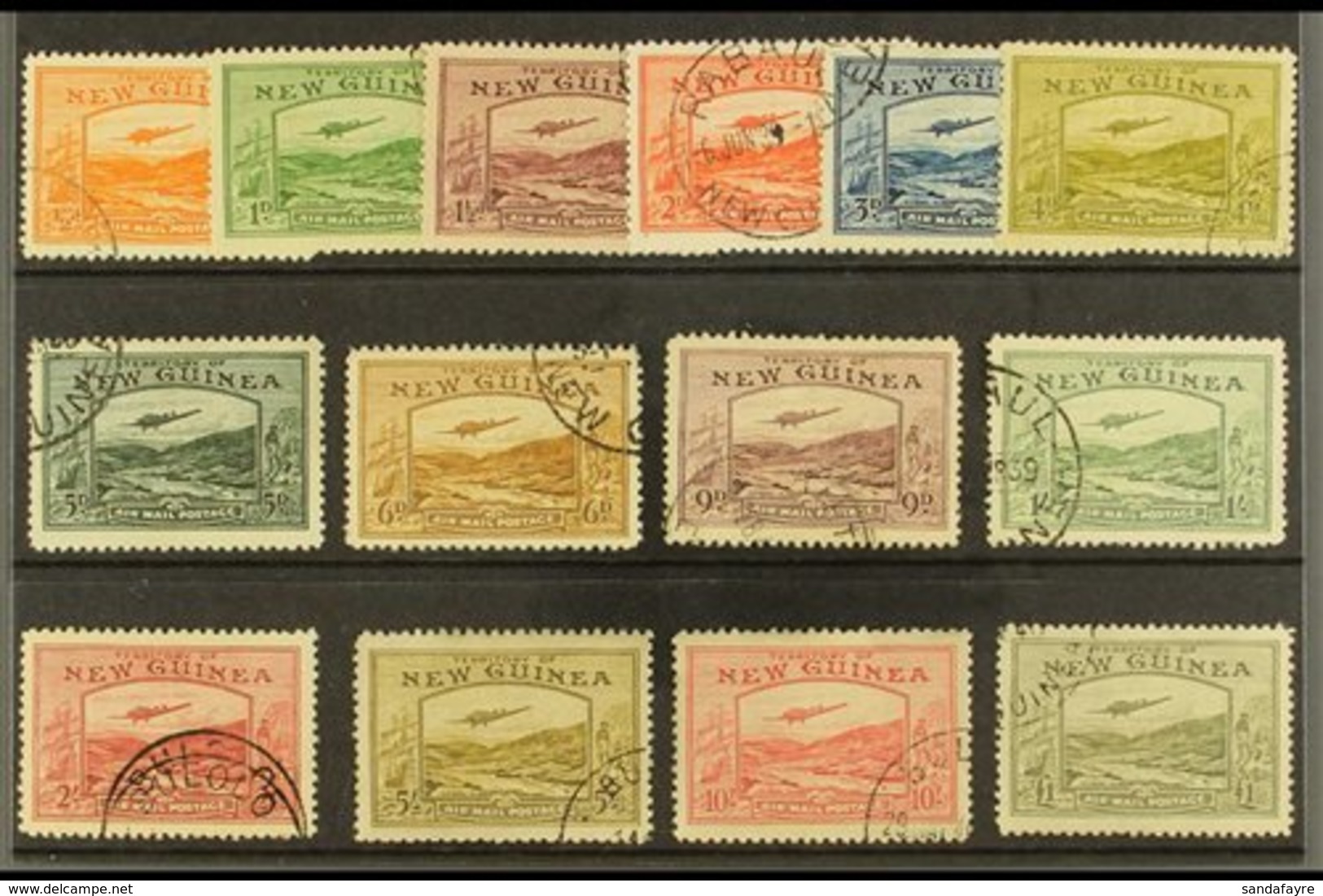 1939 Plane Over Goldfields Airmail Set Complete, SG 212/25, Good To Fine Used. 5s And 10s With Some Marginal Staining Ot - Papua New Guinea