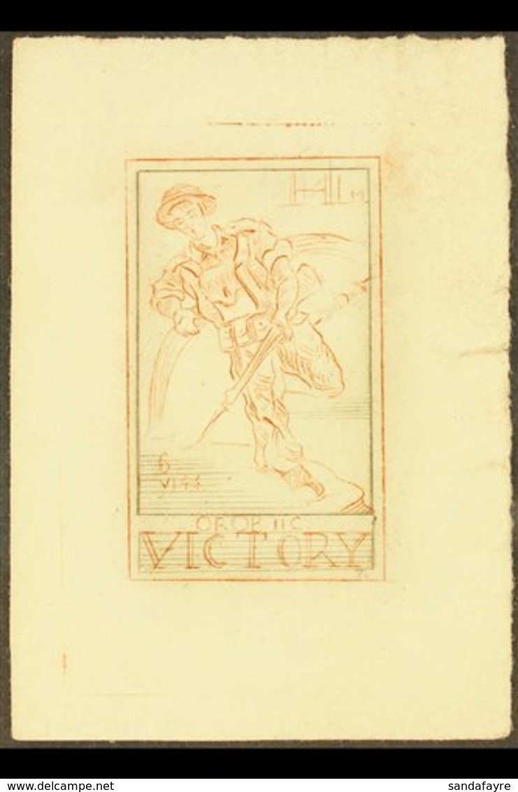 SECRET STAMP 1944 Partially Engraved Die Proof For A 1+4LM "Victory" Stamp In Red-brown & Black, Depicting A Soldier, "L - Other & Unclassified