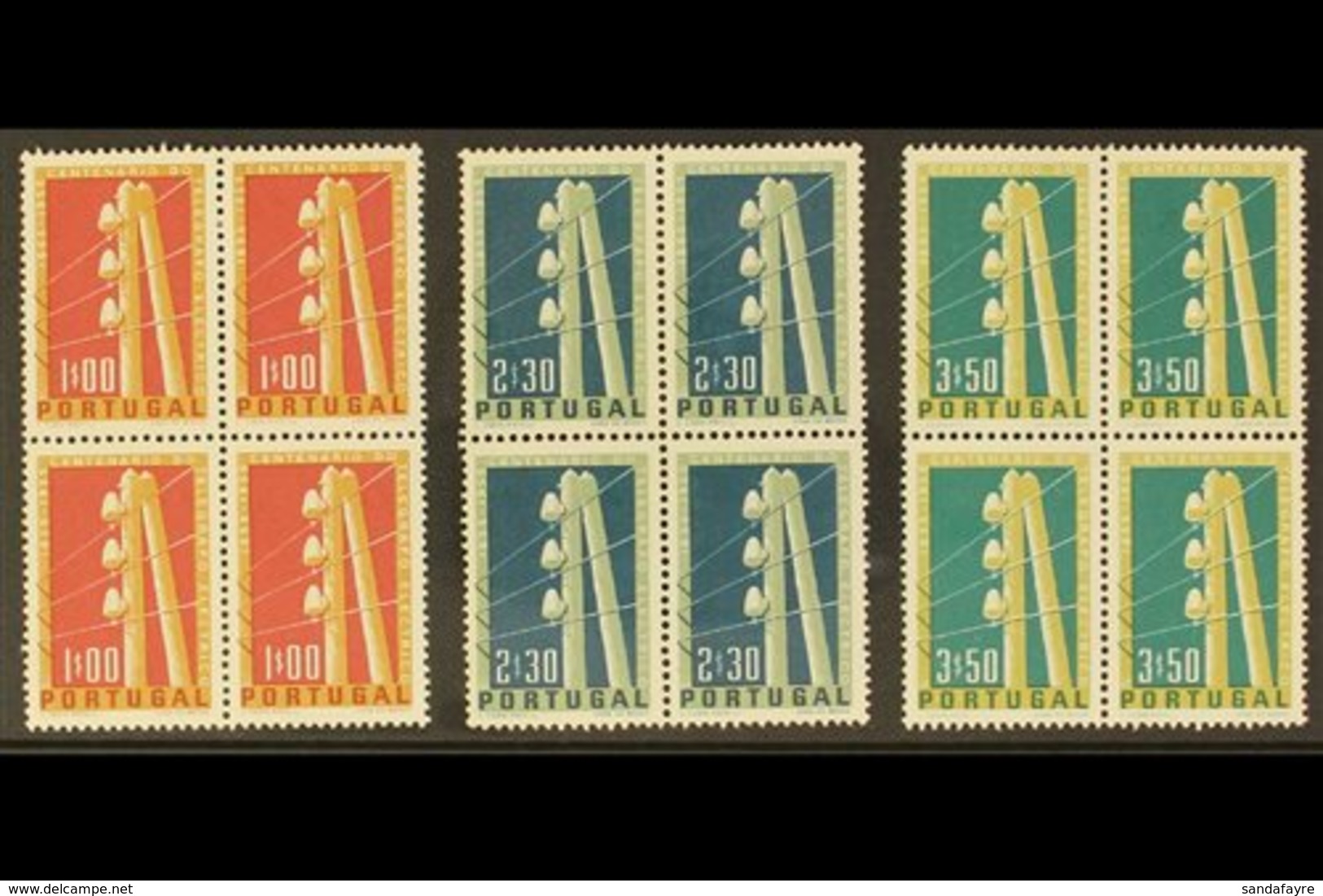 1955 Centenary Of Telegraph System Complete Set (SG 1131/33, Michel 844/46), Fine Mint BLOCKS Of 4, Two Stamps In Each B - Other & Unclassified