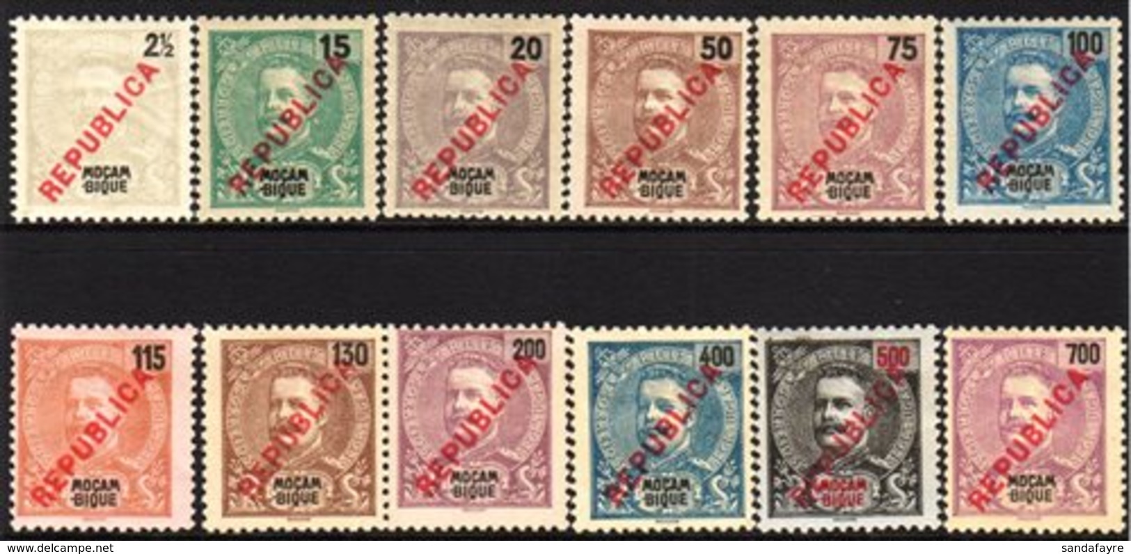 MOZAMBIQUE 1917 "Republica" Local Overprints In Red Complete Set, SG 234/245, Mint Or Unused Without Gum. (12 Stamps) Fo - Altri & Non Classificati