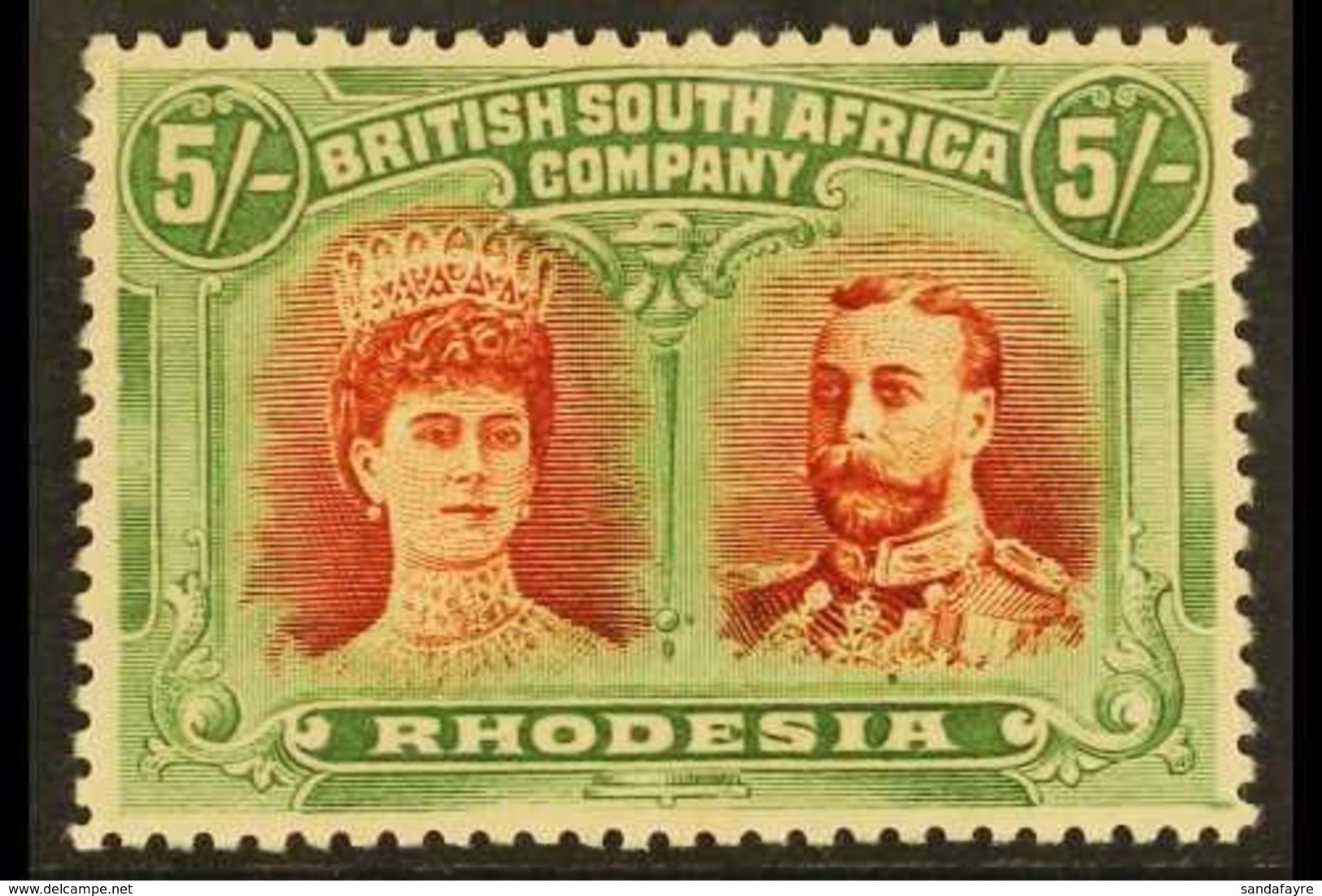 1910 5s Vermilion And Deep Green, Double Head, SG 159, Very Fine Mint. For More Images, Please Visit Http://www.sandafay - Autres & Non Classés